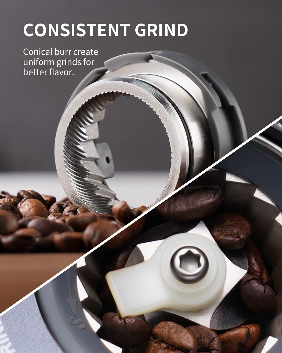 SHARDOR Conical Burr Espresso Coffee Grinder, Electric, Precision Timer 2.0, Stainless Steel, Medium Size, Model CG018, Silver
