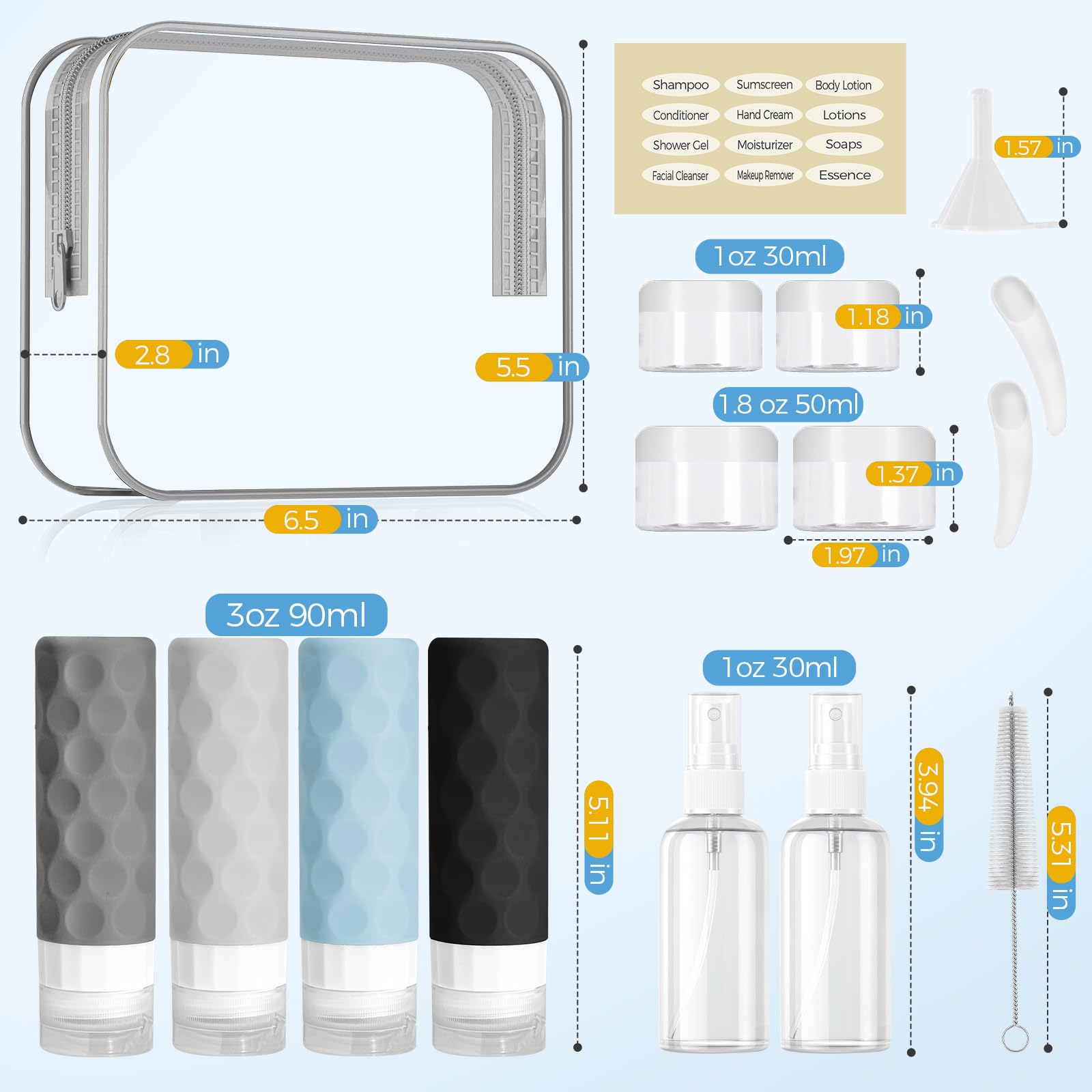 Silevoler 16Pack Travel Bottles For Toiletries, Tsa Approved Travel Size Containers Set, Leak Proof Refillable Liquid & Creams T