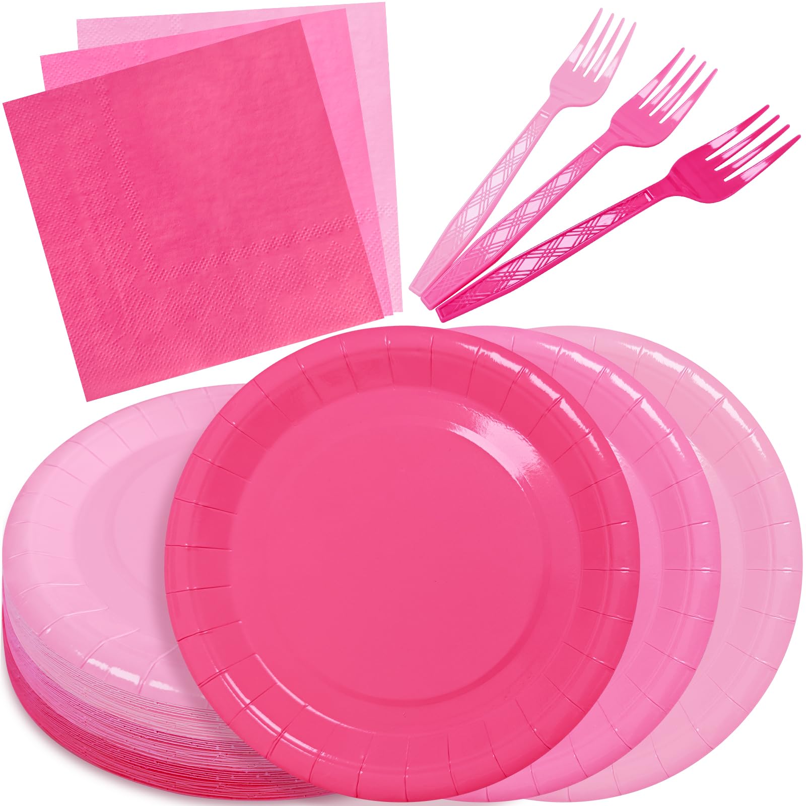 WXLDGHQ Serves 35 Guests Gradient Pink Plates and Napkins Party Supplies,7 Gradient Pink Birthday Dessert Paper Plates and Napki
