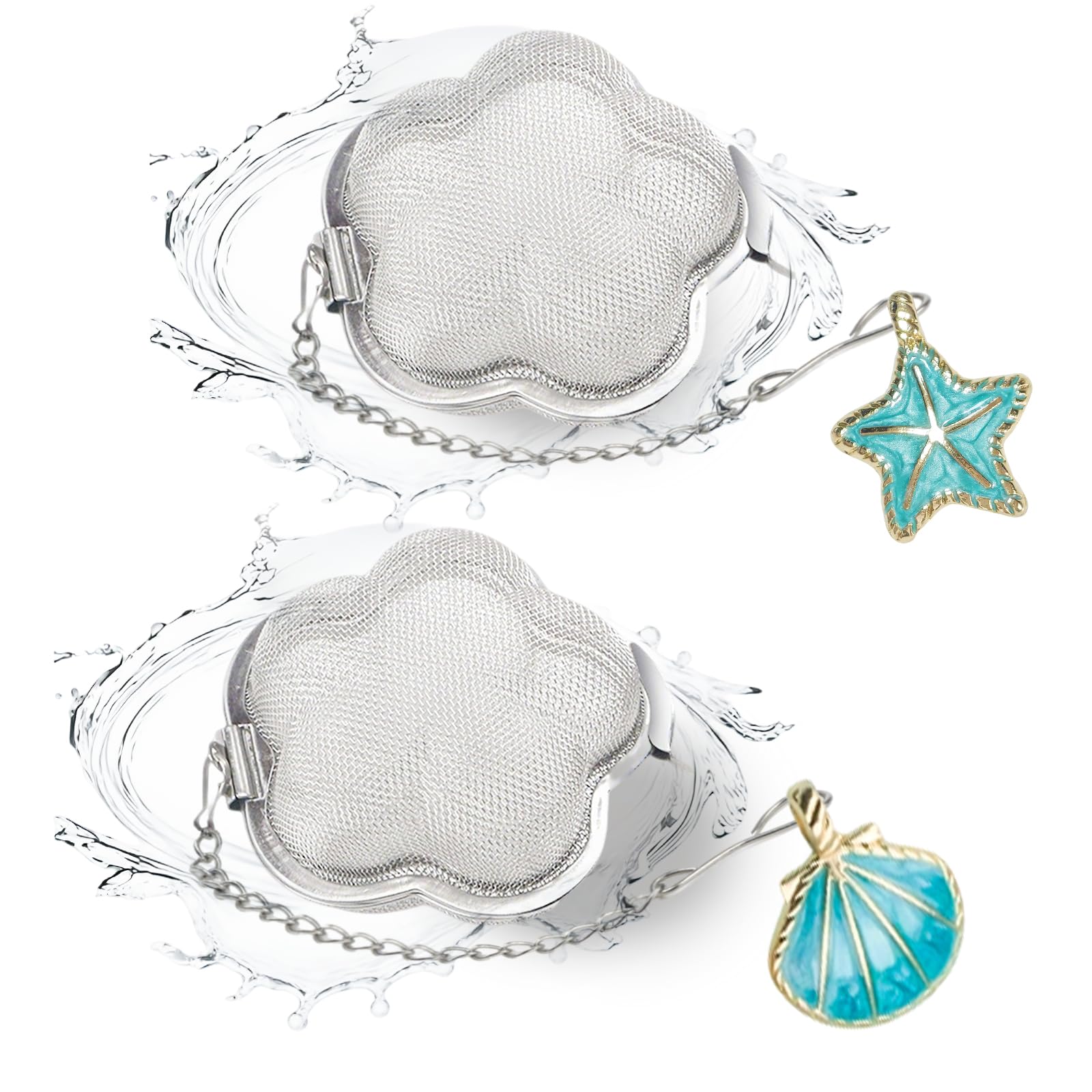 CTIANWXY 2 Pack Tea Infuser for loose tea,2.3 inch Flower Design Stainless Steel Tea Ball with Precious pendant,Fine Mesh Strain