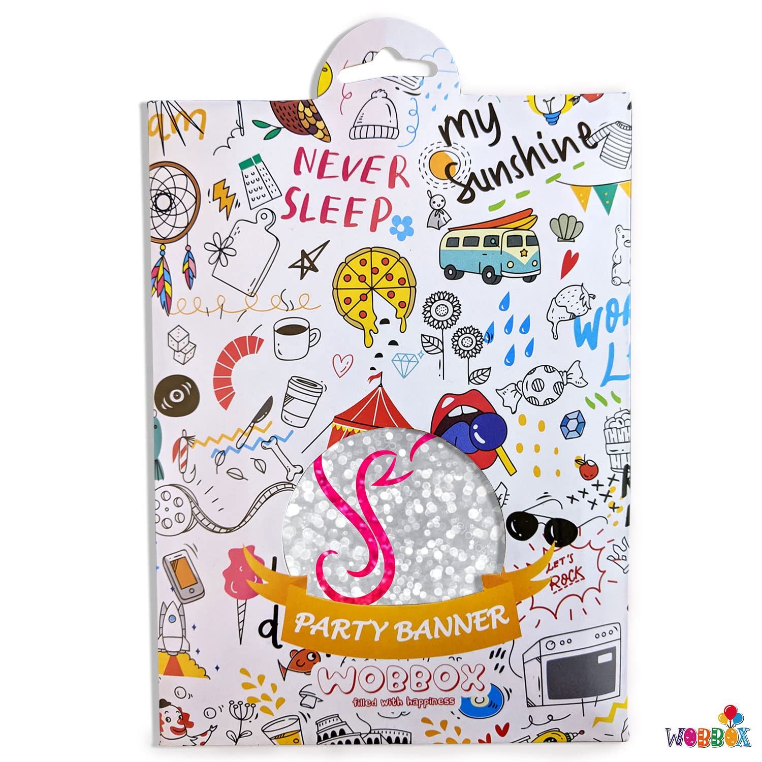 WOBBOX Diwali Decoration Bunting Banner, Happy Diwali Pink Red & Yellow Gliter With White Font, Diwali Decoration Item, Diwali D