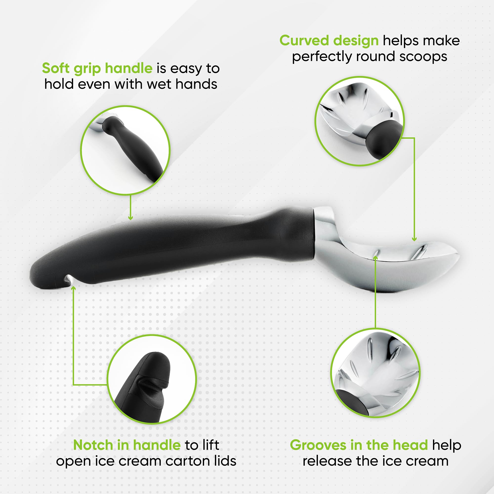 Spring Chef Ice Cream Scoop With Comfortable Handle, Black