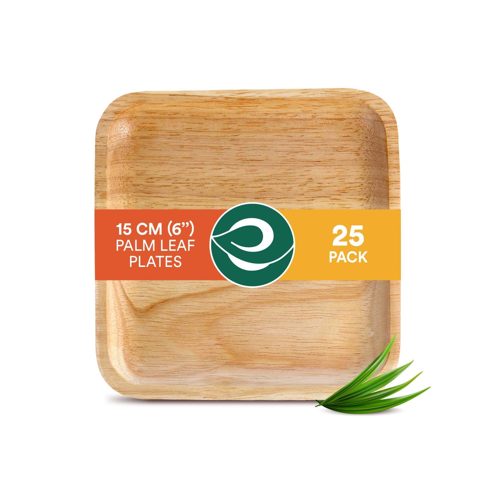 ECO SOUL [6 inch, 25Pack Areca Palm Leaf Square Plates | Disposable EcoFriendly Biodegradable Like Bamboo wood Plates | Party,