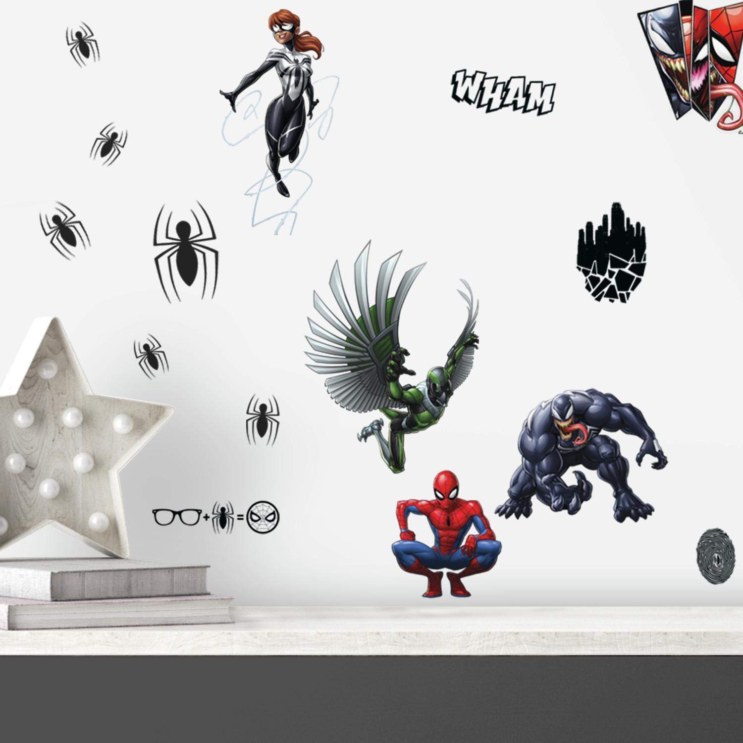 Roommates Rmk4233Scs Spider-Man Favorite Characters Peel And Stick, 32 Wall Decals, Black, Red, Blue