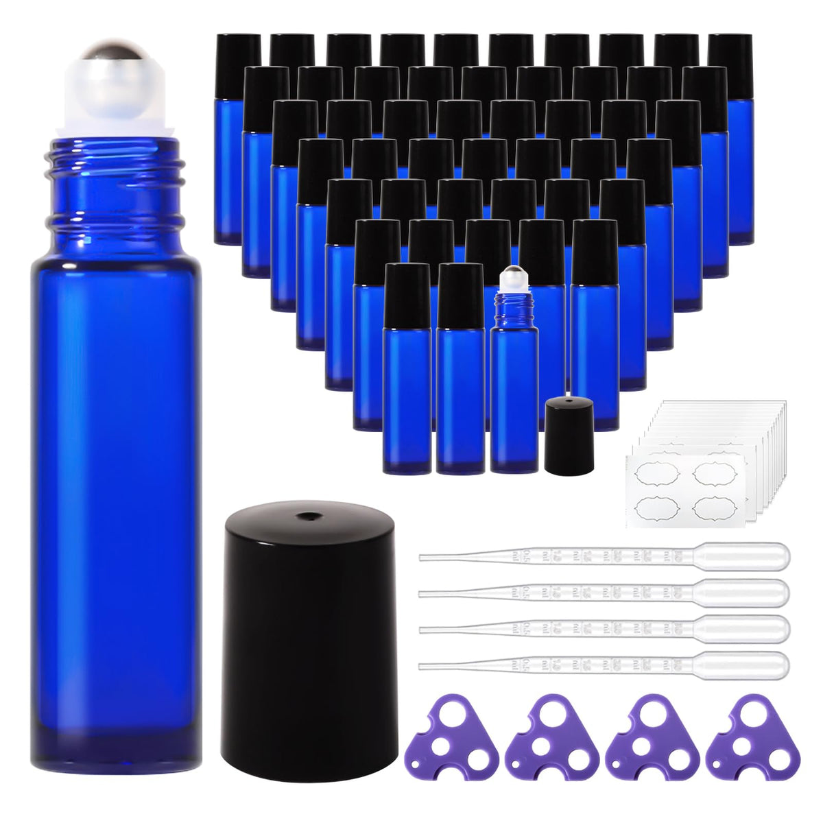 Stellacare Roller Bottles For Essential Oils,10Ml Empty Glass Perfume Bottle With Stainless Steel Roller Balls, Opener,Droppers,