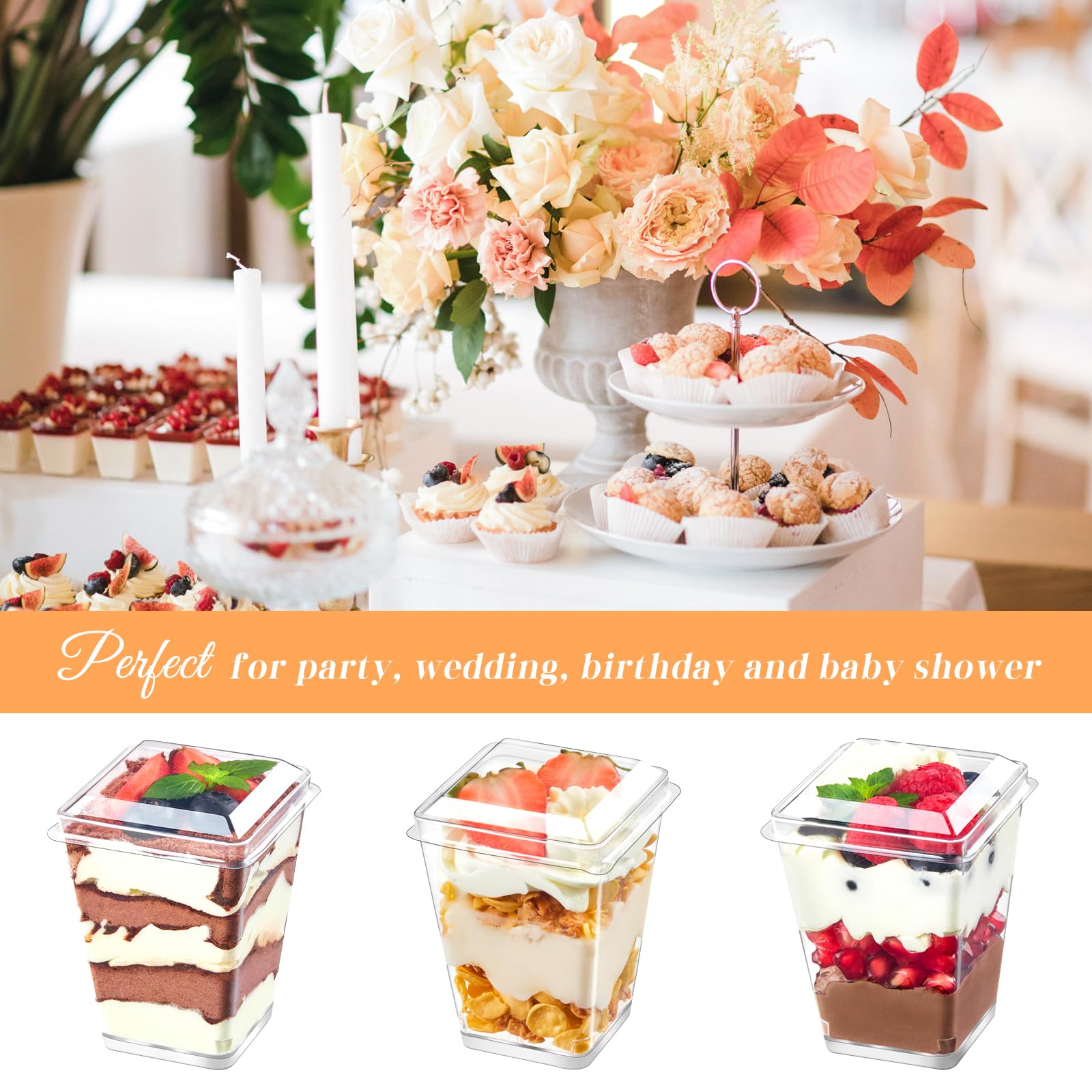 Kucoele 50 Pack 5 Oz Plastic Dessert Cups With Lids And Spoons, Clear Parfait Cups Pudding Cups Mini Party Serving Cups For Appe
