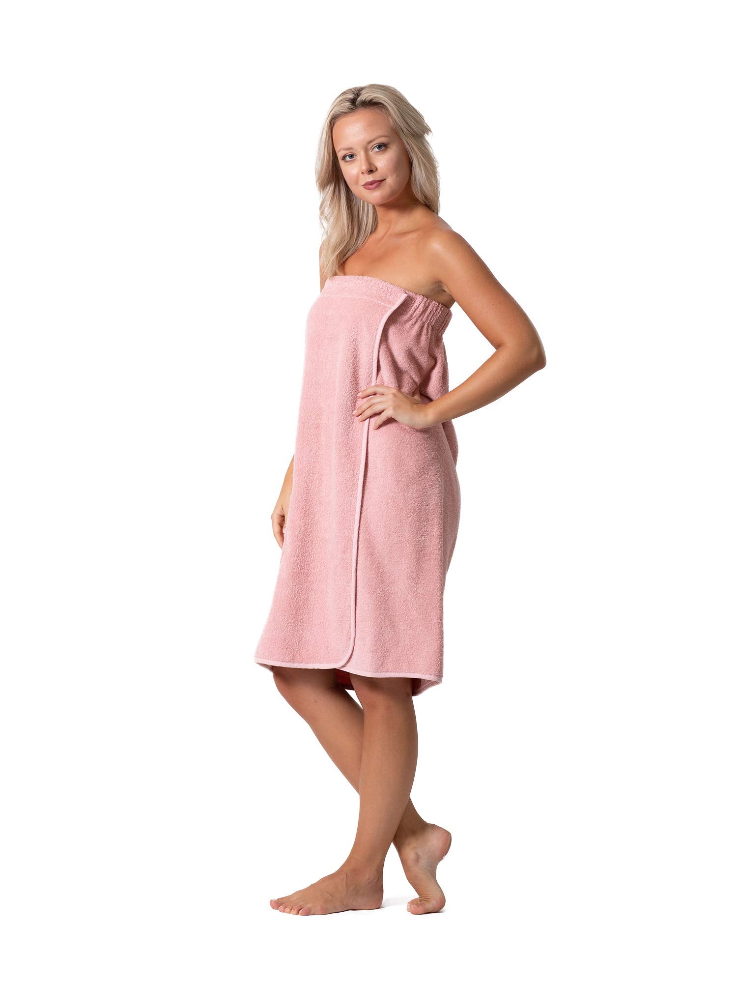 Robe Direct Womens Terry Cloth Spa And Bath Towel Wrap With Adjustable Closure & Elastic Top (Powder, Medium)