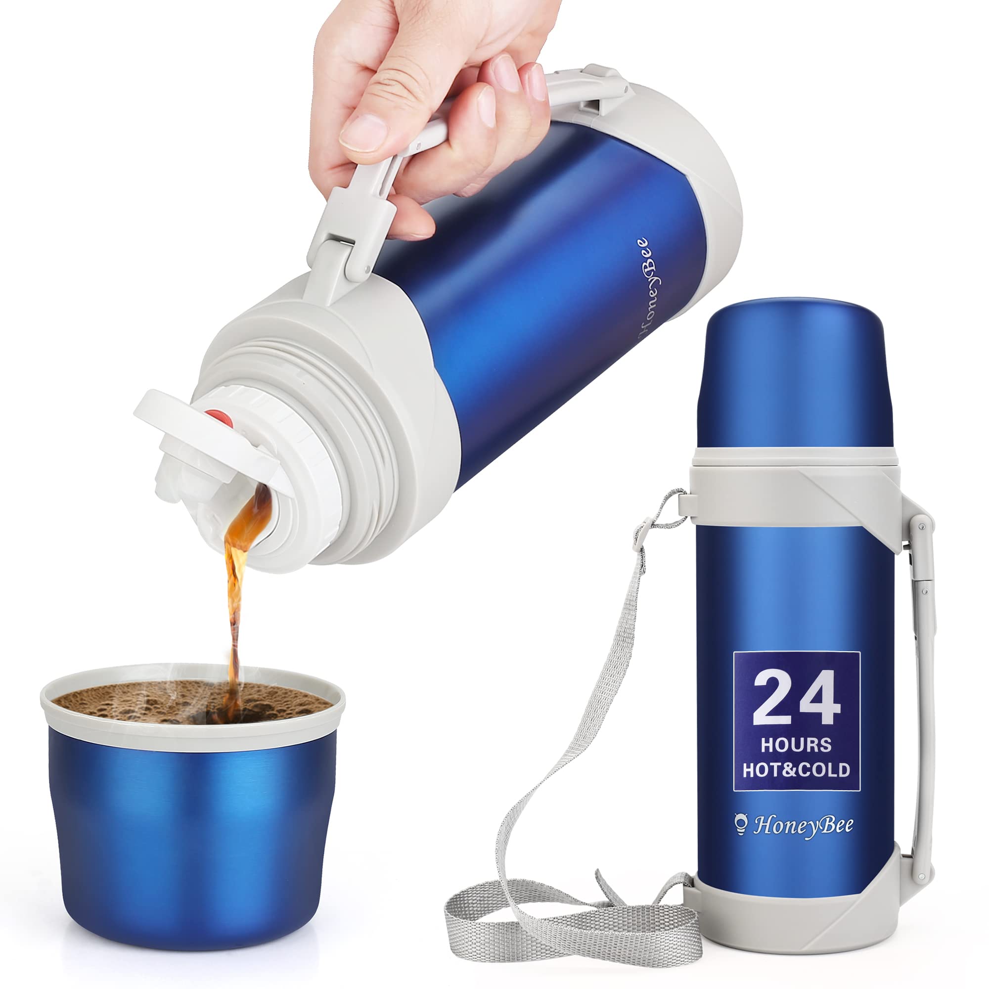 HoneyBee Hot Drinks Keeps Liquid Hot or Cold for Up to 24 Hours Thermos 41 Ounce Coffee Thermos 18/8 Stainless Steel BpaFree In