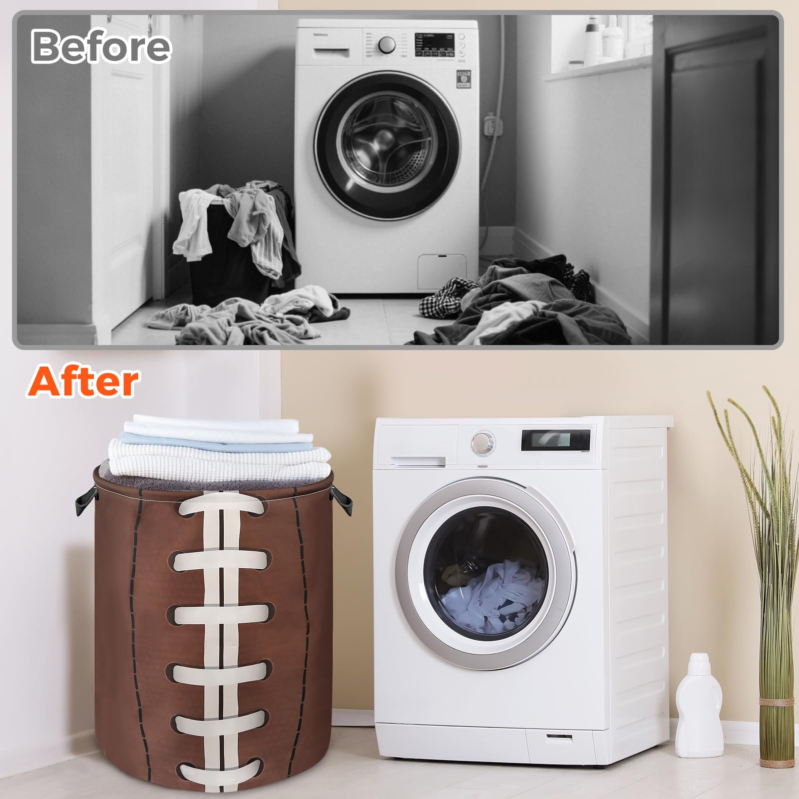 Football Laundry Basket For Boys Room Decor, Ball Gift Kids Nursery Hamper For Bathroom Bedroom, Teens Baby Clothes Storage Bag