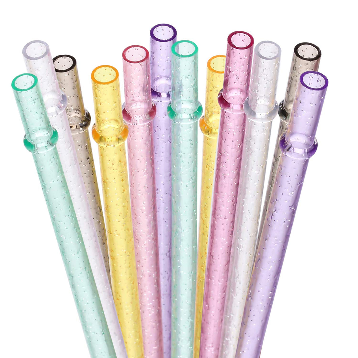 Dakoufish Bpa-Free 12 Piece 11 Inch Reusable Clear Plastic Glitter Sparkle Drinking Straw Plus One Cleaning Brush (6Color,11Inch