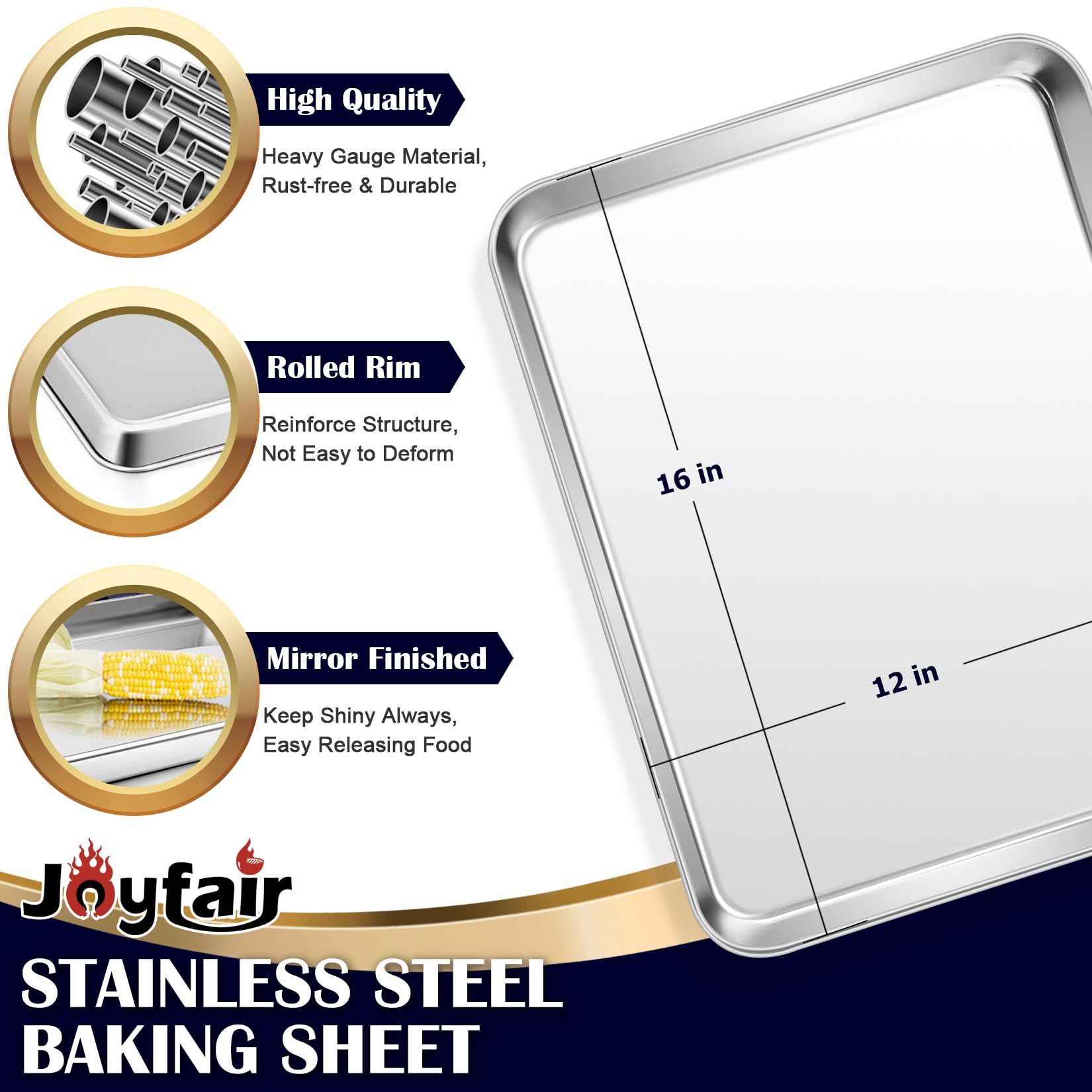4Pcs Baking Sheet With Rack Set (16 Inch), Joyfair Stainless Steel Oven Baking Pan Tray & Cooling Racks For Cookie/Jelly Roll/Ba