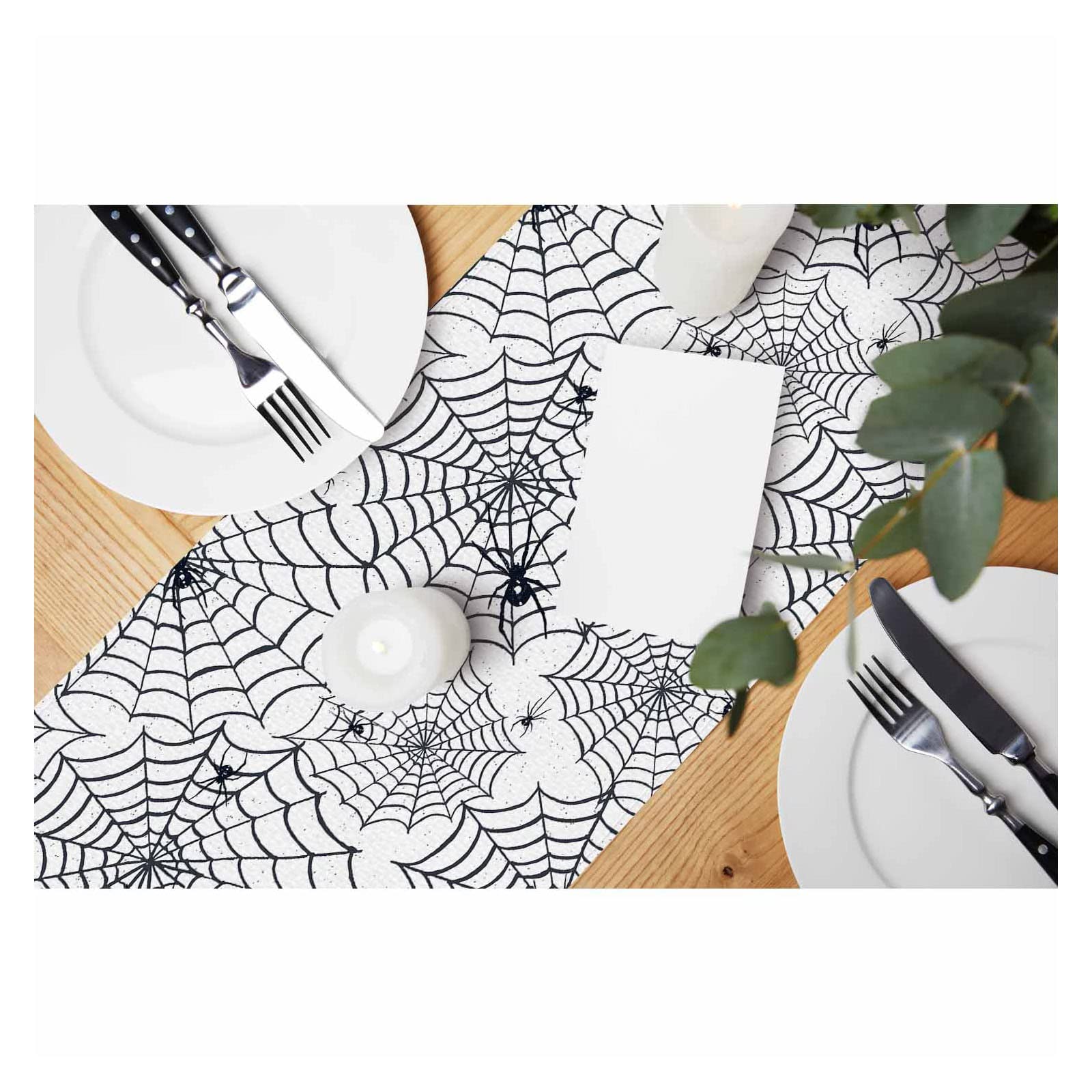 Hosnye Table Runner Black Spiders On Webs Hand Drawn,Cotton Linen Table Runner Decoration For Kitchen Family Dinner Table Holida