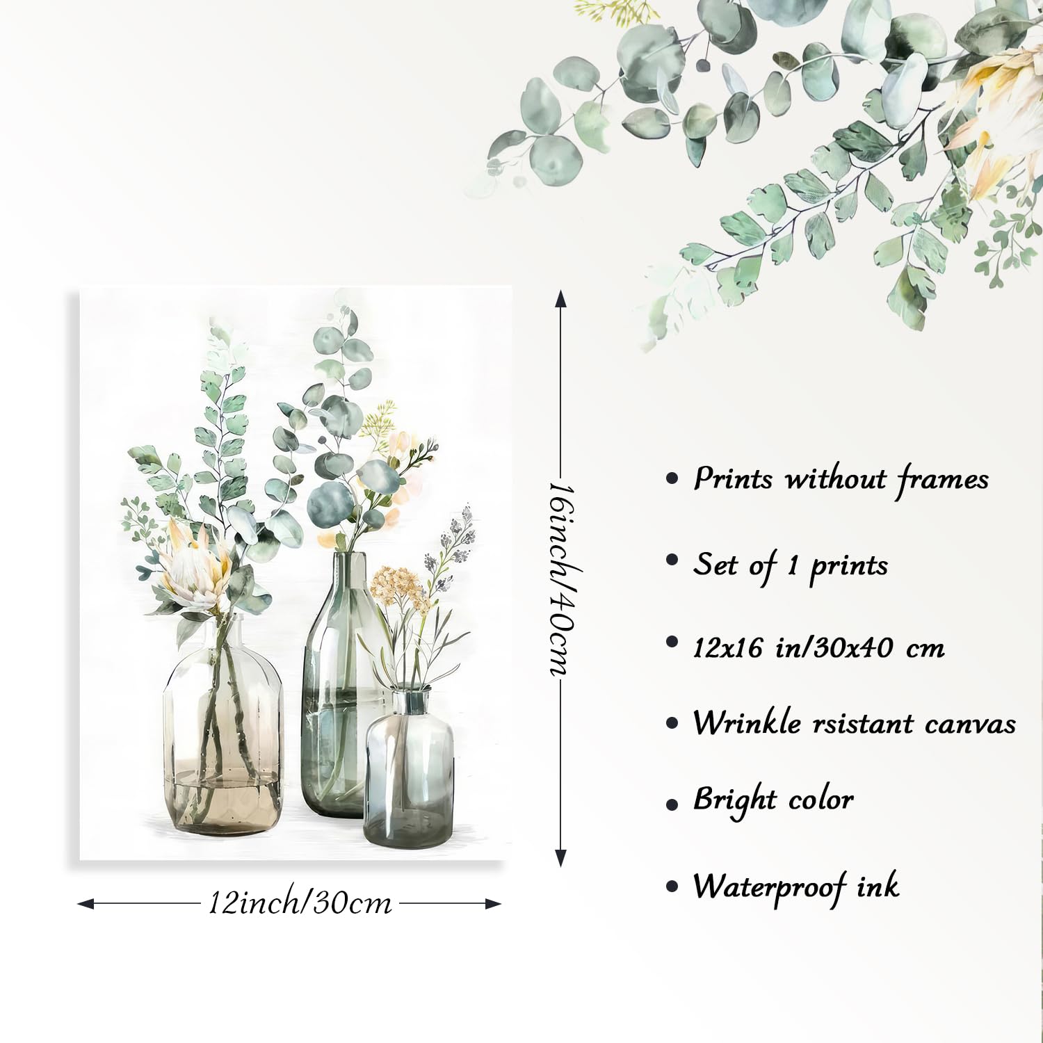 Dazzlewall Botanical Bathroom Decor Wall Art Green Bottles And Plants Floral Print Canvas For Bedroom Farmhouse Living Room 12X1