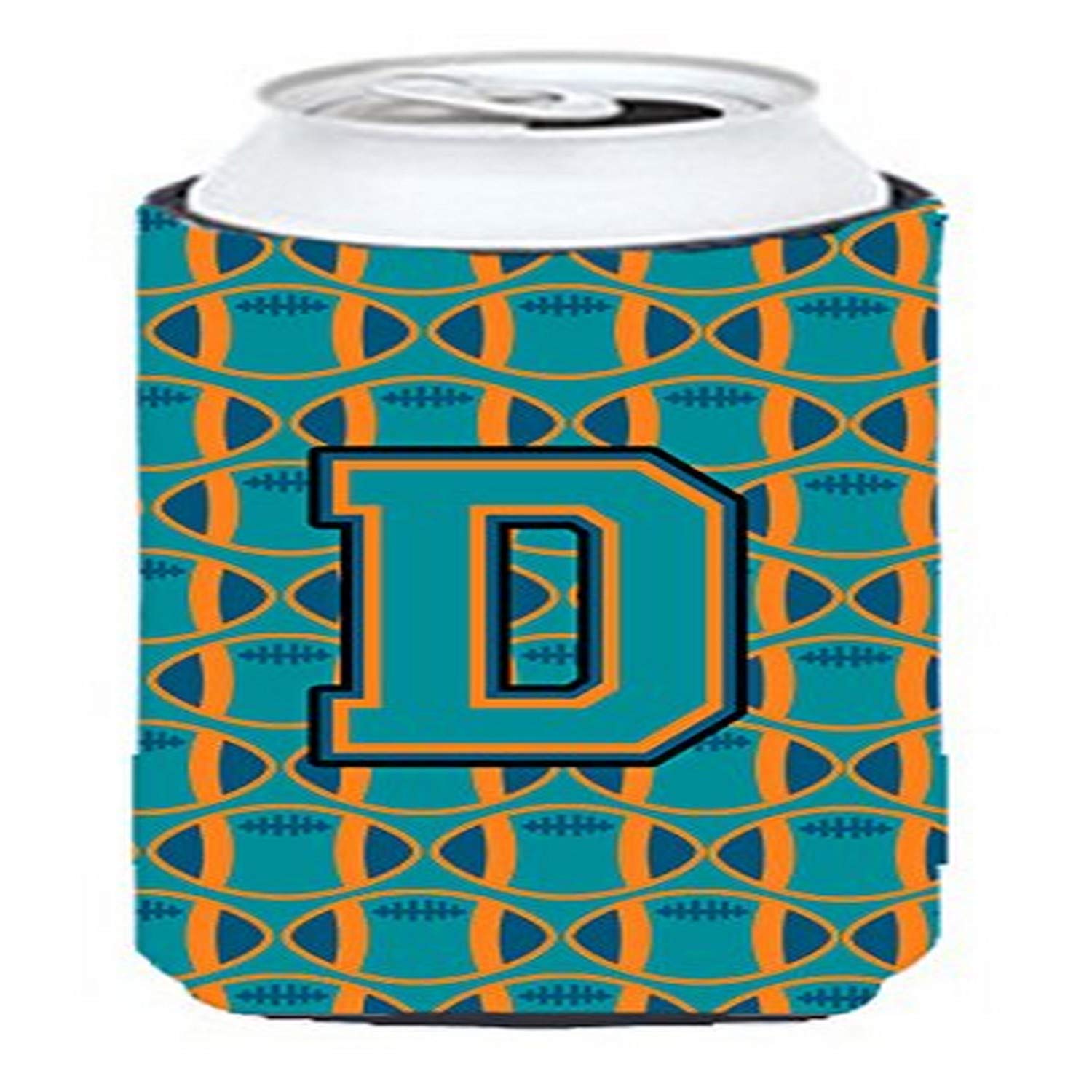 'Letter D Football Aqua  Orange and Marine Blue Tall Boy Beverage Insulator Hugger CJ1063-DTBC''