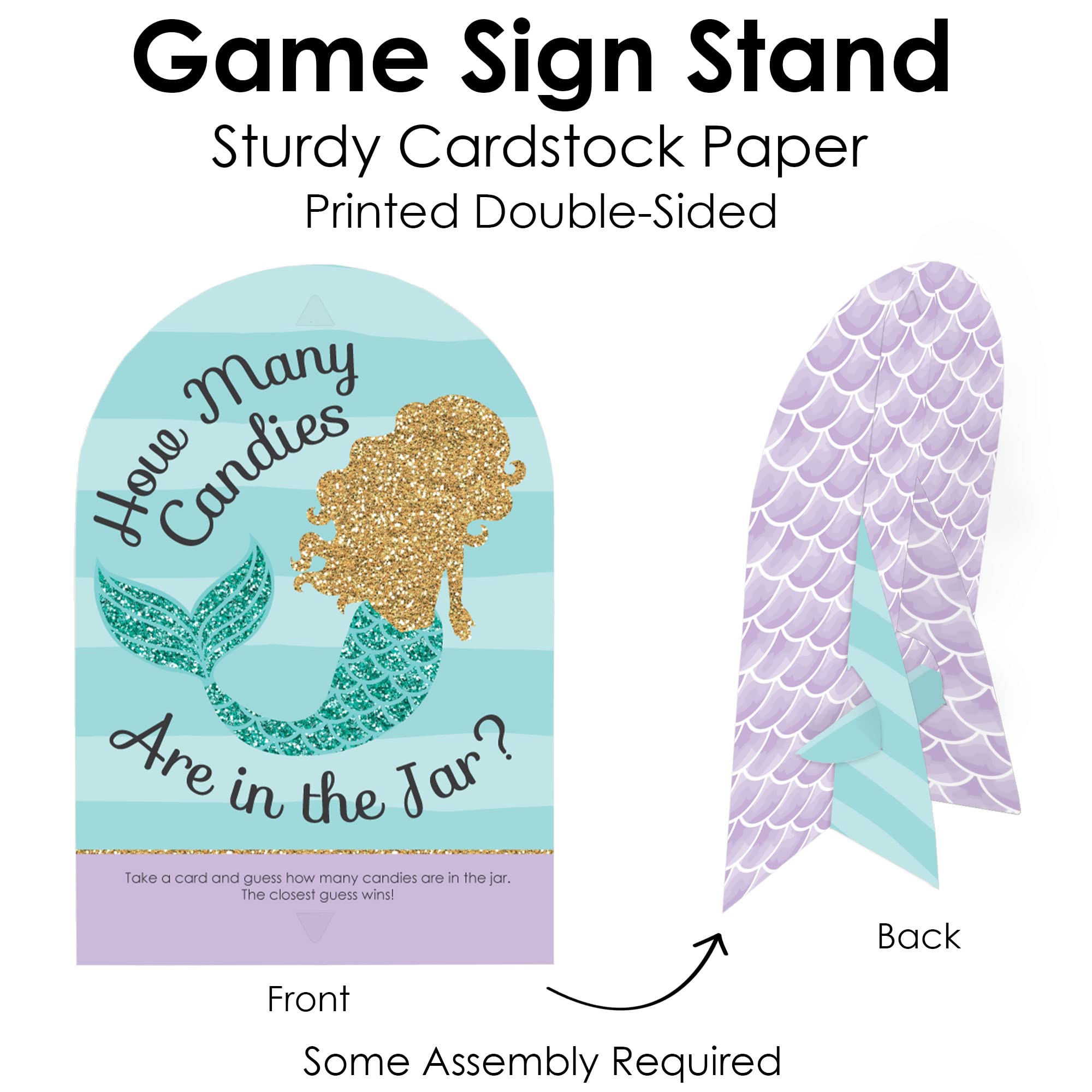 Big Dot Of Happiness Lets Be Mermaids - How Many Candies Baby Shower Or Birthday Party Game - 1 Stand And 40 Cards - Candy Guess