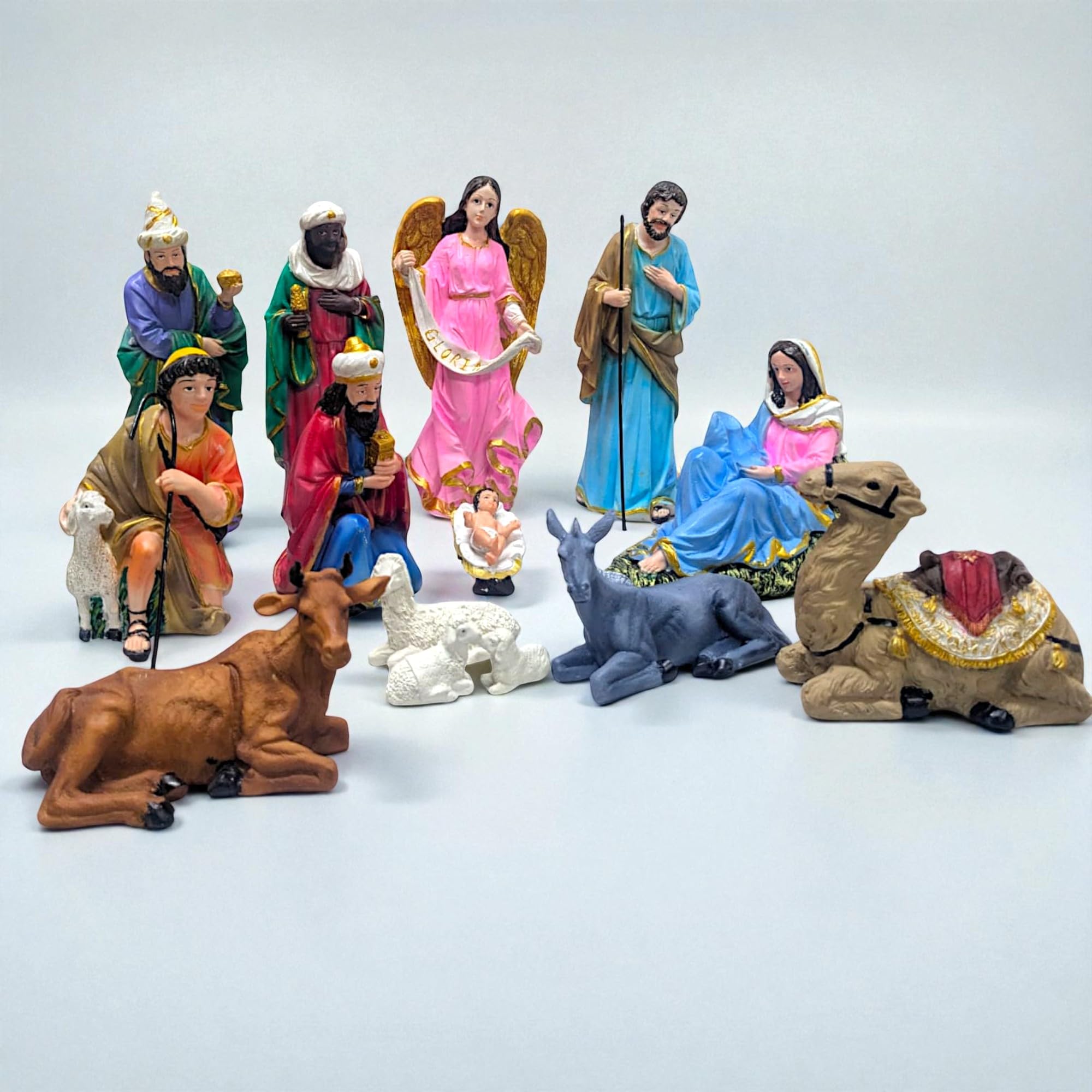 Karighar 15 Pcs Nativity Set/Crib Set 8 Inch Perfect For Christmas Gifting & Decoration Pack Includes Mary,Joseph,Baby Jesus, An