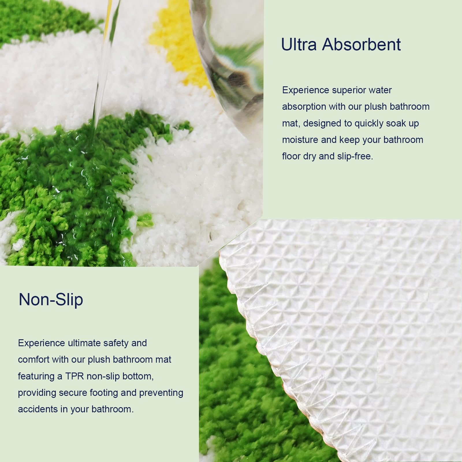 YRXRUS Flower Bath Mat, Green Bathroom Rug, Beauty Bath Mats, Ultra Soft Microfiber Bath Rug, Machine Washable Flower Rug, Showe