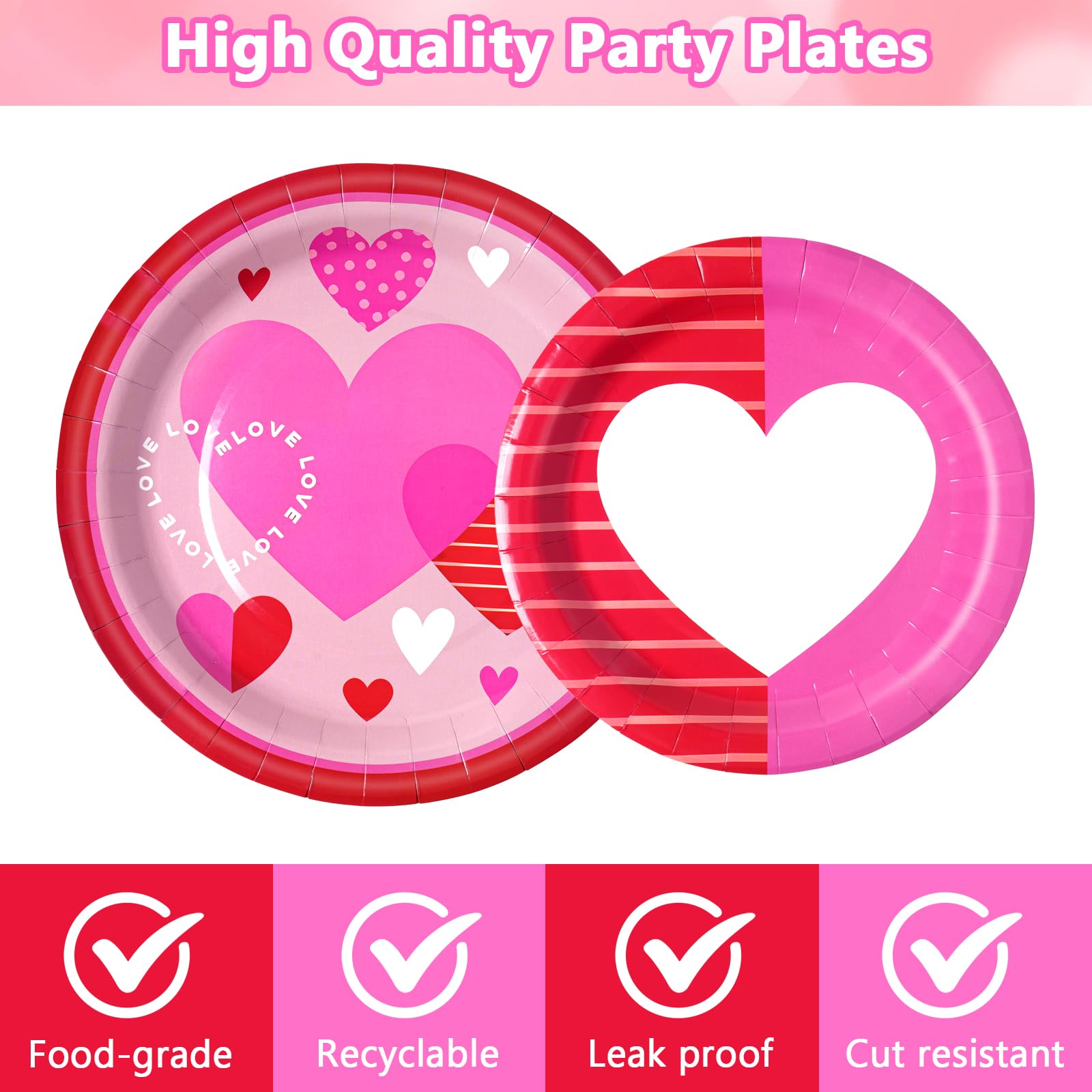Dereinwo 100Pcs Valentines Day Paper Plates And Napkins, Disposable Party Supplies For Valentine'S Day Party Decorations, Valent
