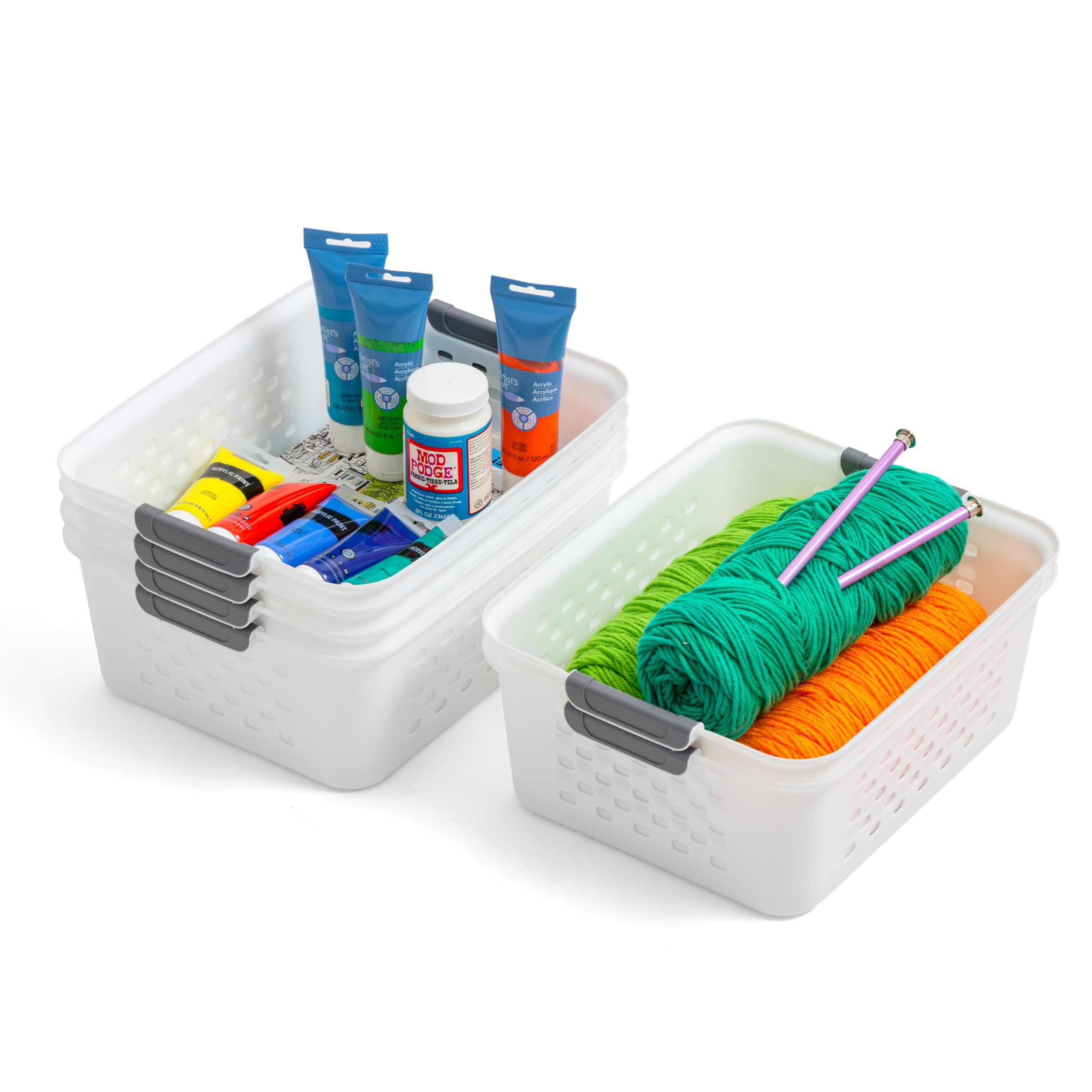 IRIS USA Plastic Basket, 6-Pack, Medium, Shelves Storage Basket for Organizing Pantry, Cabinet, Bedroom, Closet, Laundry Room, O