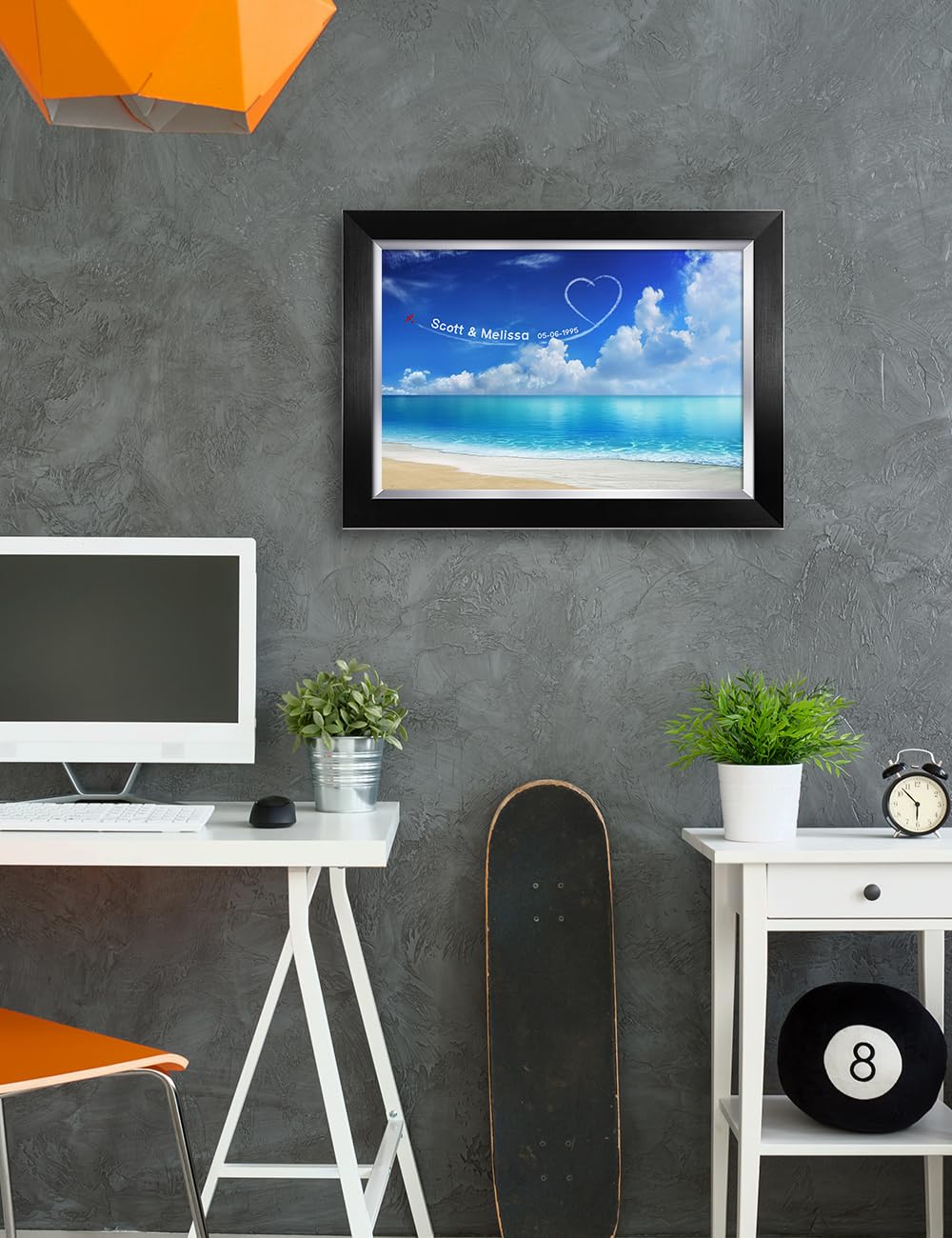 Ipic - Seaside Skywriting Personalized Artwork With Names And Date On, Customized Gift For Anniversary,Wedding,Birthday And Holi