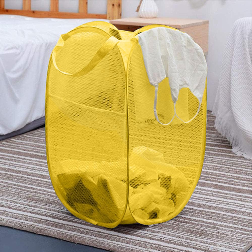 Bud Mesh Pop up Laundry Hamper  Foldable Clothes Hamper Laundry Basket for Kids Room  Bedroom  College Dorm or Travel  Yellow
