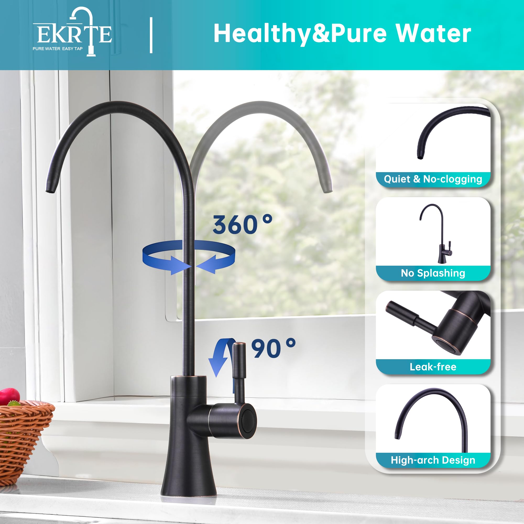 EKRTE Commercial Water Filtration Faucet Brass Drinking Water Purifier Faucet  Oil Rubbed Bronze Kitchen Bar Sink Drinking Water Purifier Faucet