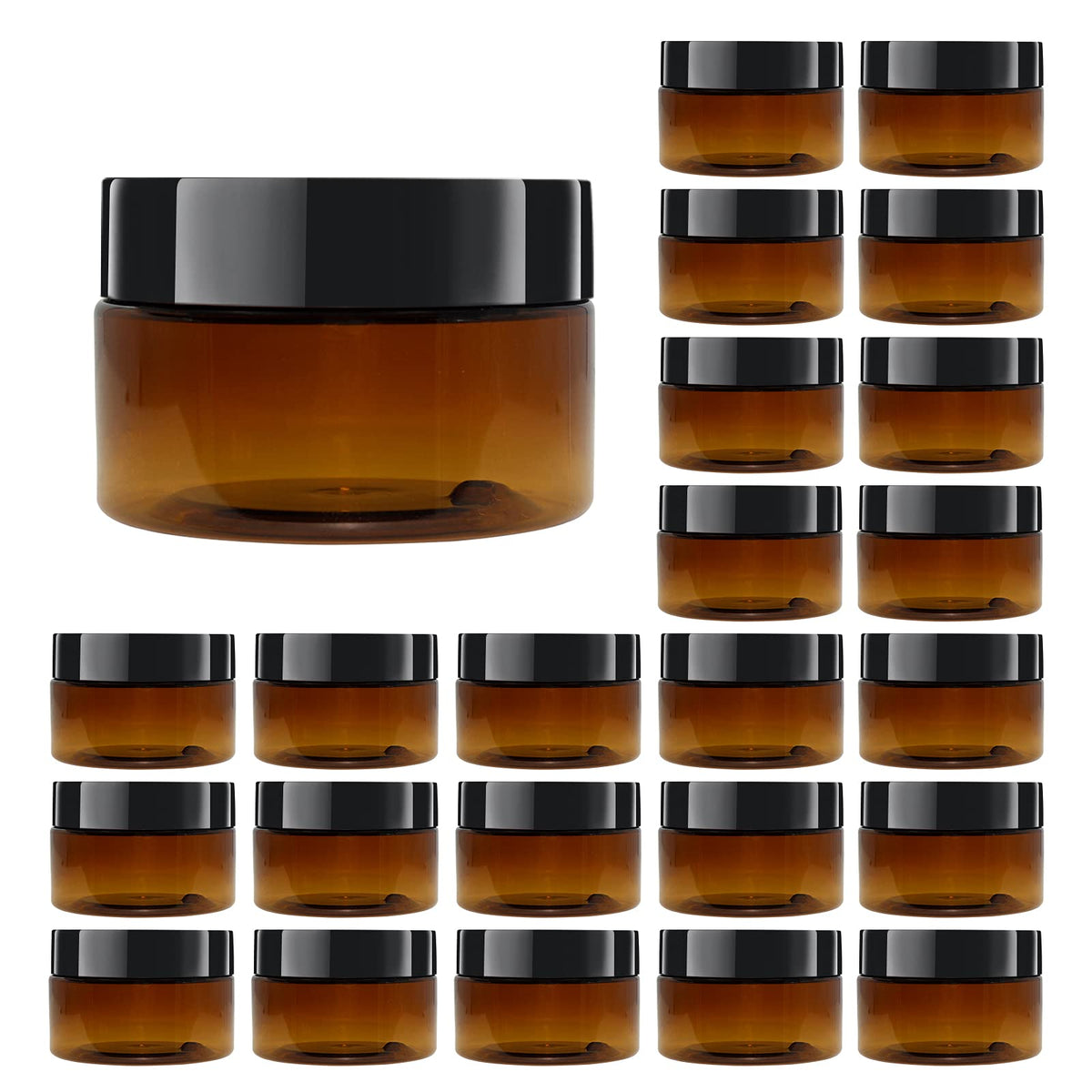 Zmybcpack 24 Pack 2 Oz (60Ml) Amber Plastic Jars With Lids, 12 Spatulas, A Pen, Labels - Pet Storage Container For Cosmetic, Cre