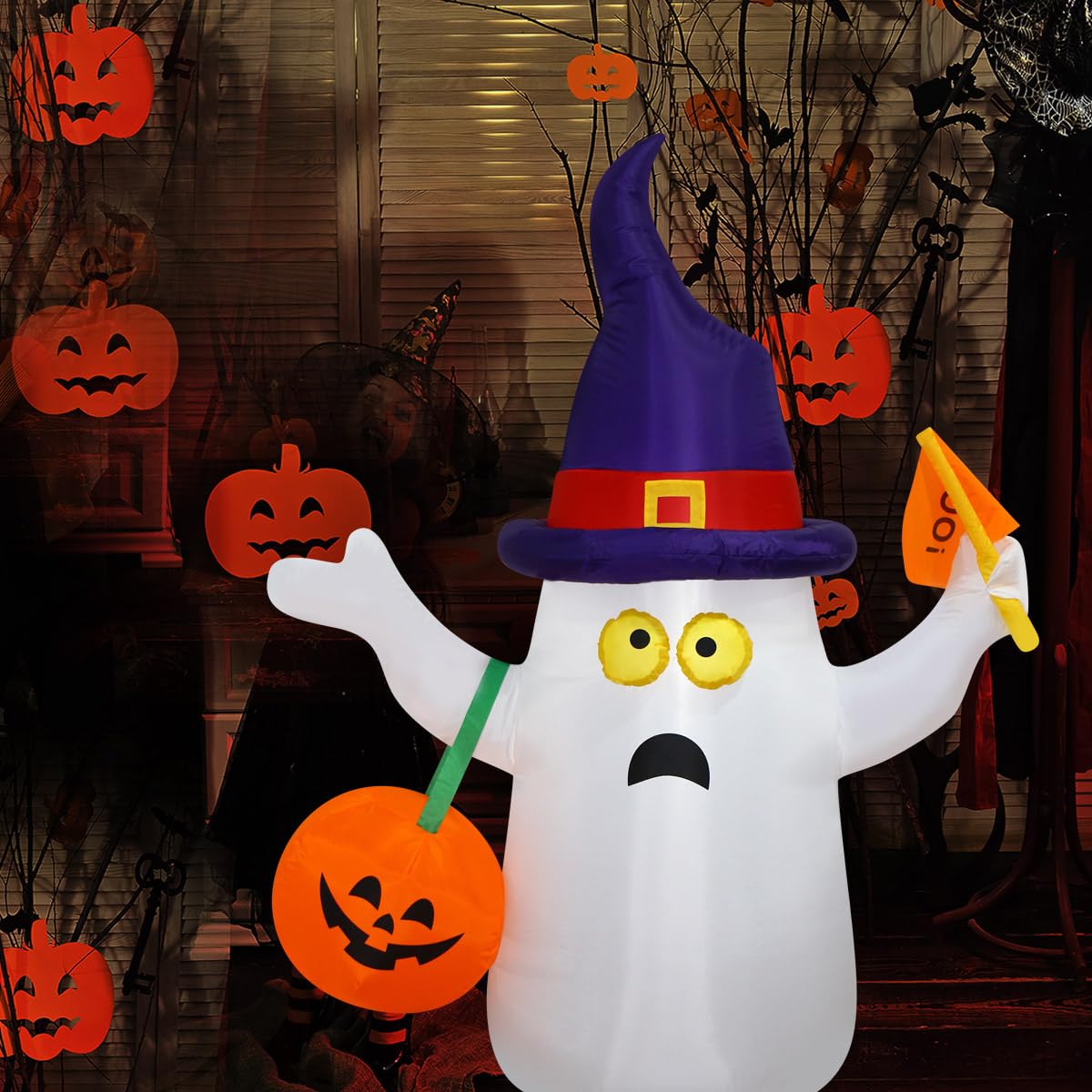 Decfine Halloween Blow up Inflatable Ghost Hold JackoLantern Decoration-Lighted Blow-Up for Home Yard Garden Indoor and Outdoor