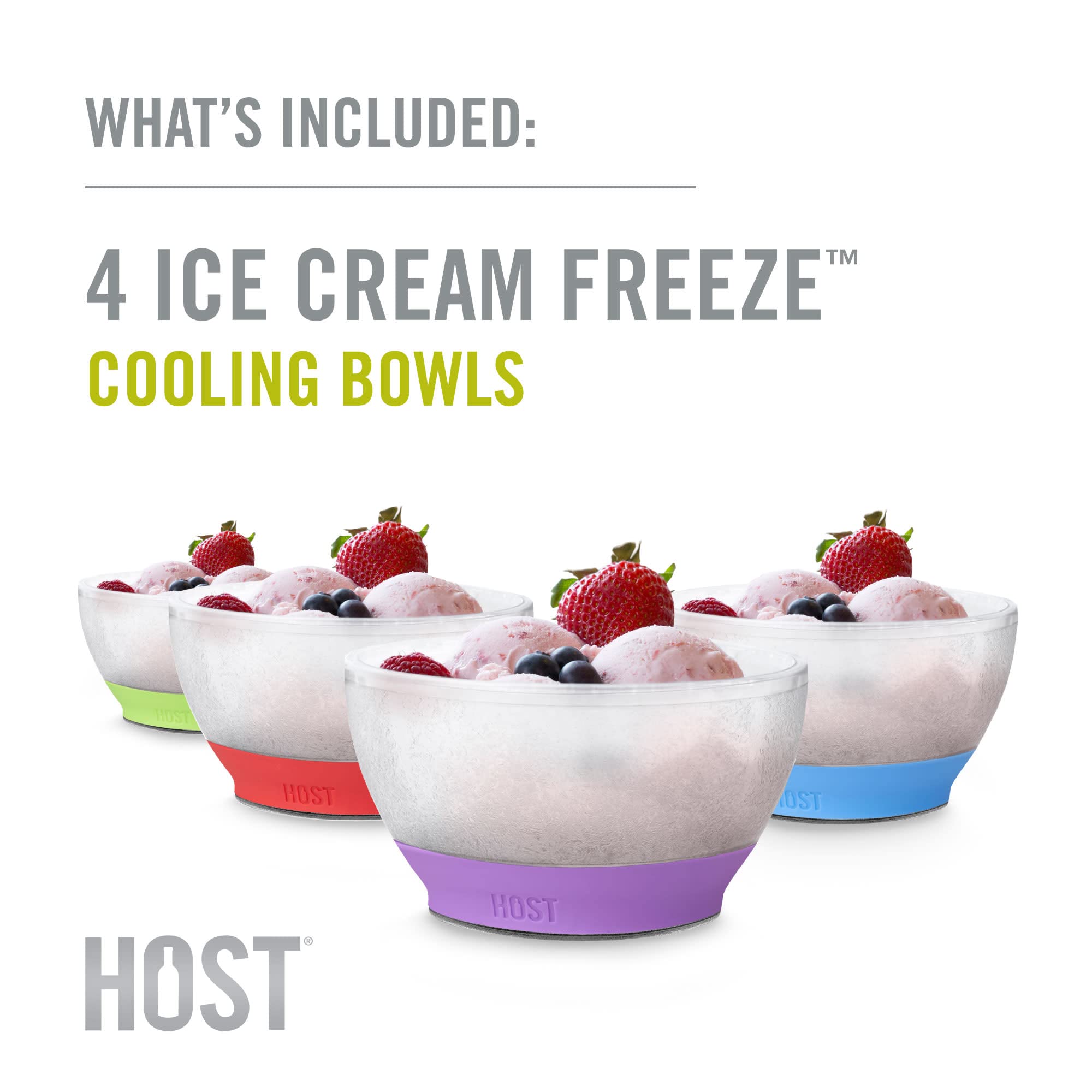 Host Ice Cream Freeze Bowl Set Of 4 Double Walled Insulated Freezer Gel Chiller Kitchen Accessory For Dessert, Dip, Cereal, With