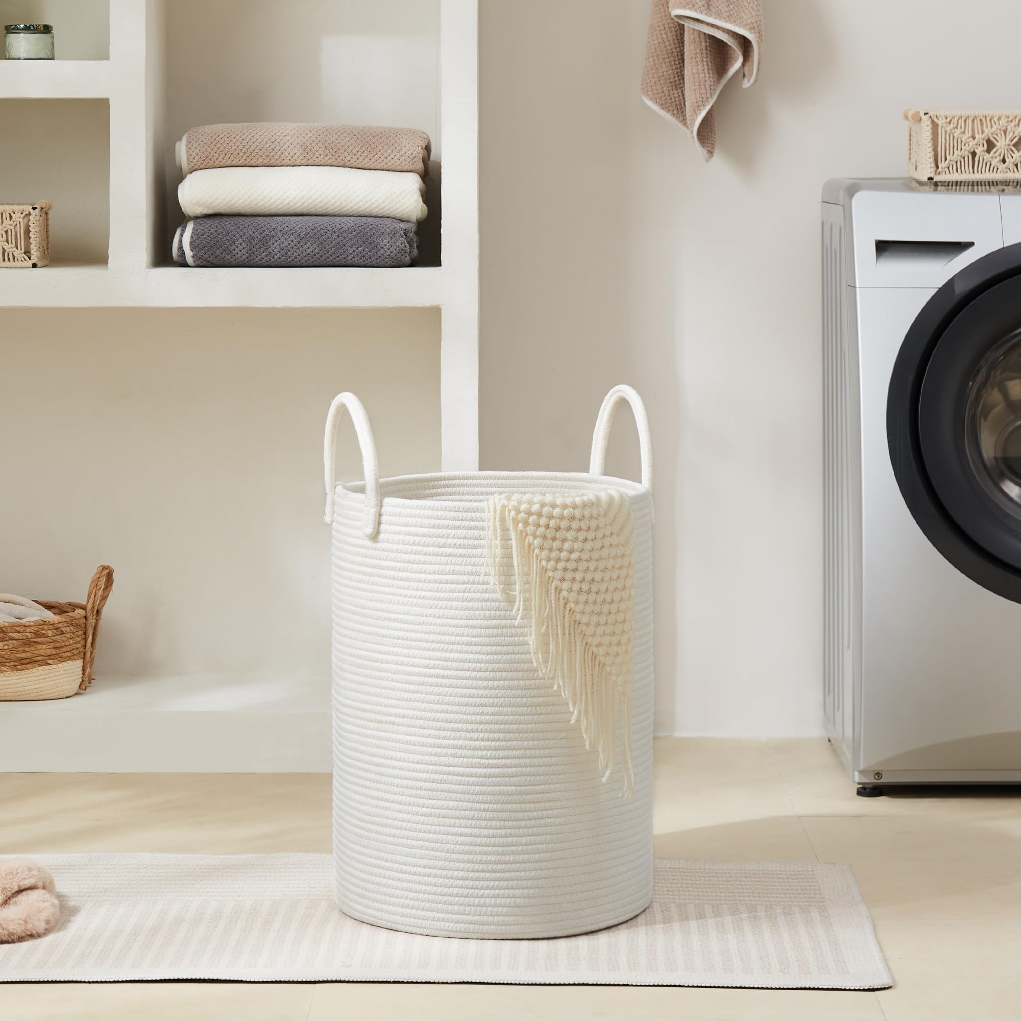 Cotton Rope Laundry Hamper By Youdenova, 72L - Woven Collapsible Laundry Basket - Clothes Storage Basket For Blankets, Laundry R