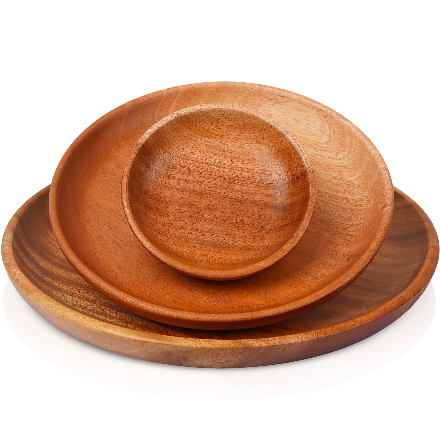 Viewood Round Wood Plates Charger, Wooden Dinnerware Set Of 3 For Dishes Snack, Dessert Or Occasions (4.7In, 7.9In And 10In)