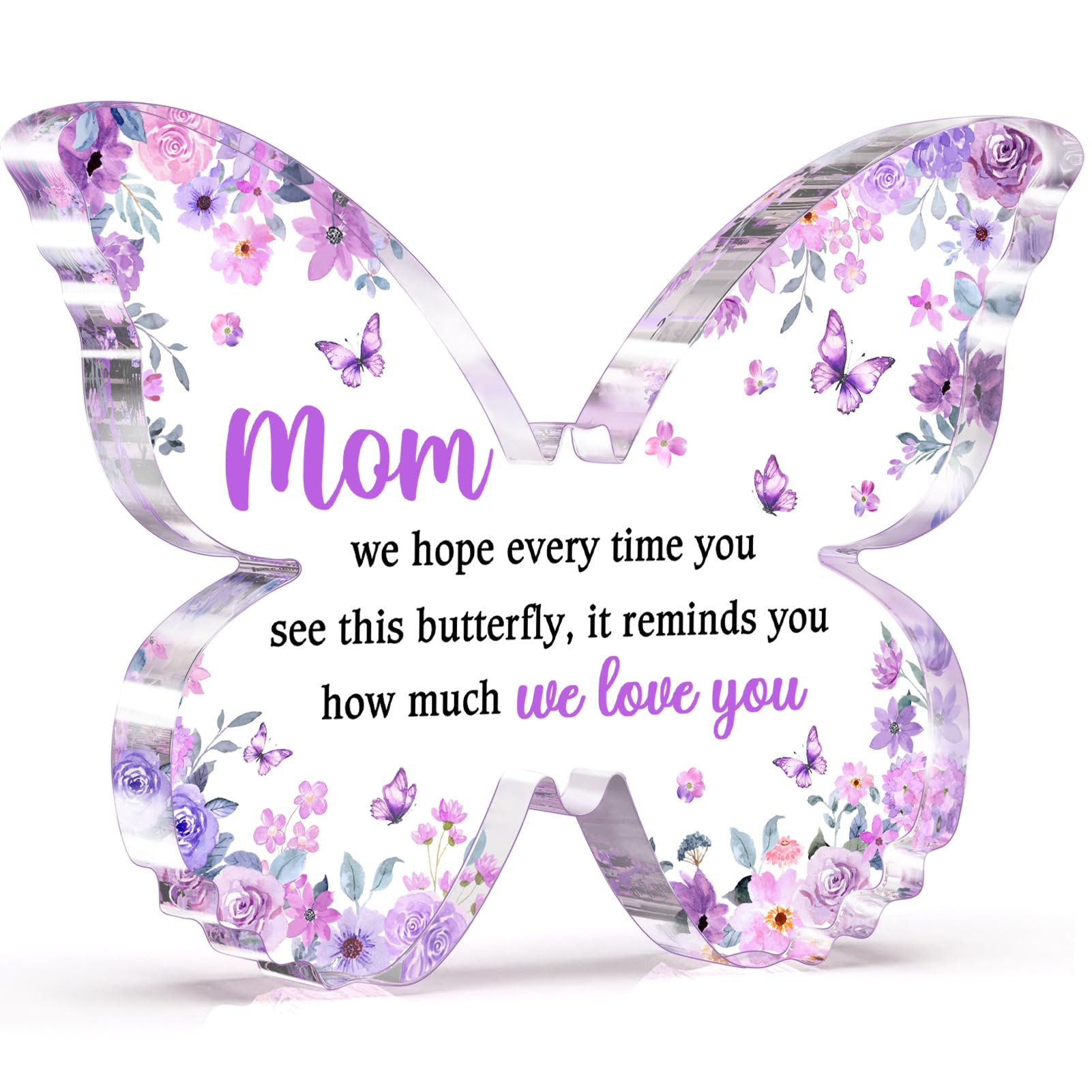 Glydein Christimas Gifts for Mom, Mom Birthday Gifts from Daughter Son, Unique Purple Butterfly Acrylic Plaque Desk Decor, Mothe