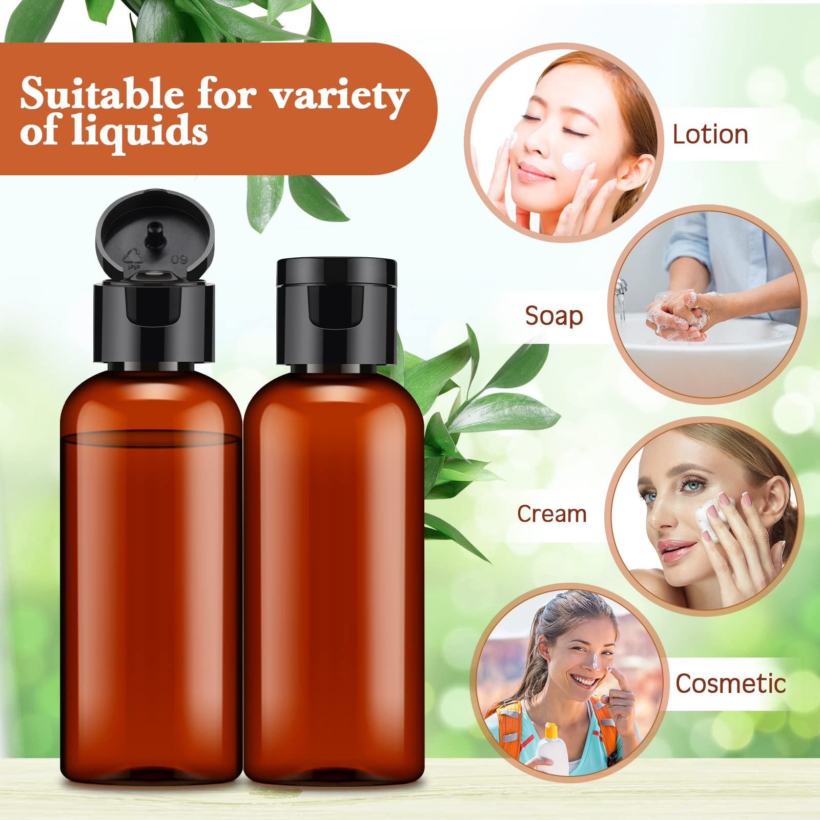 Eccliy 100 Pack 2 Oz Travel Bottles Plastic Bottles With Lids Travel Size Cover Cap Plastic Travel Size Bottles Refillable Dispe