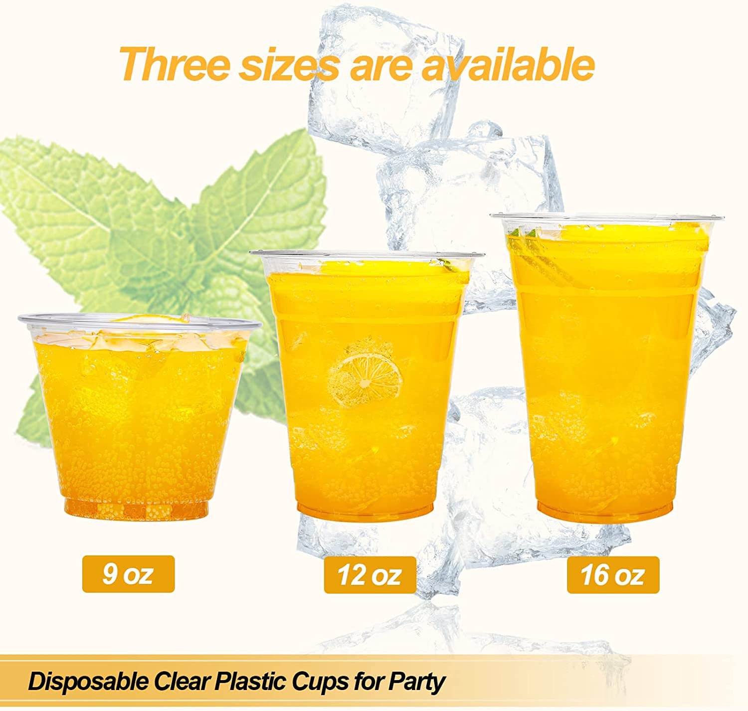 TashiBox plastic cups with lids [12 oz 100cups&100flat lids] Clear Crystal disposable plastic cups smoothie cups