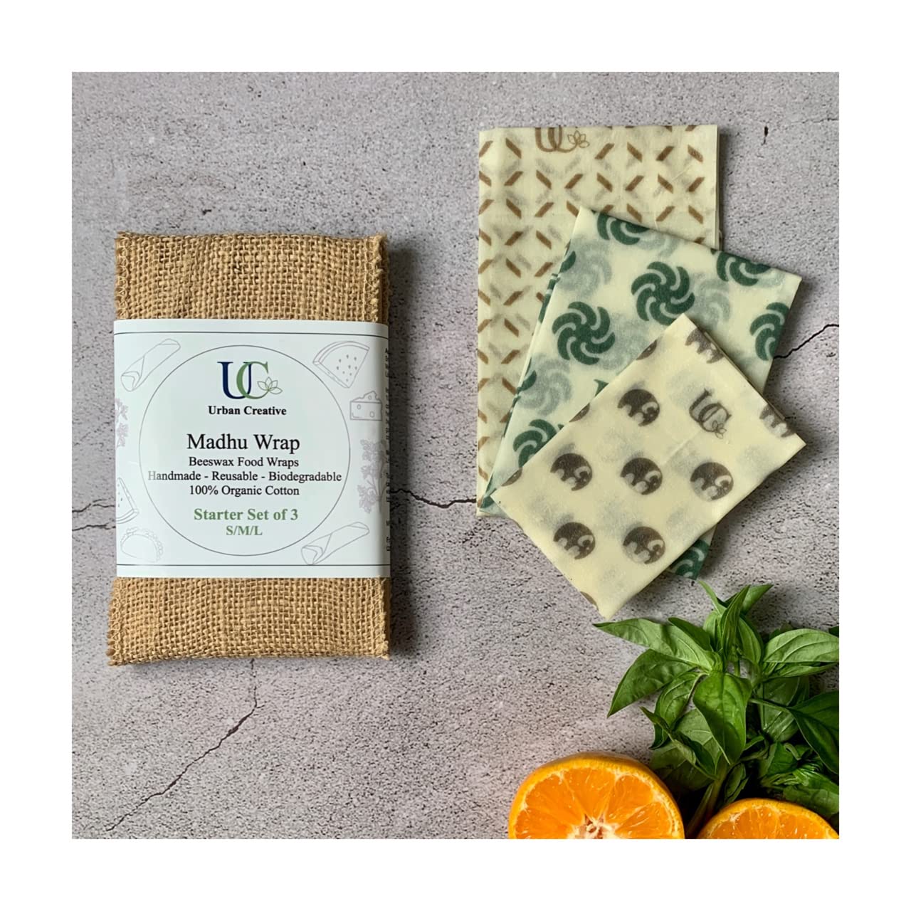 Uc Urban Creative Madhu Wrap Reusable Beeswax Food Wrap | Set Of 3| Organic Cotton | PlasticFree EcoFriendly Wraps For Rotis, 