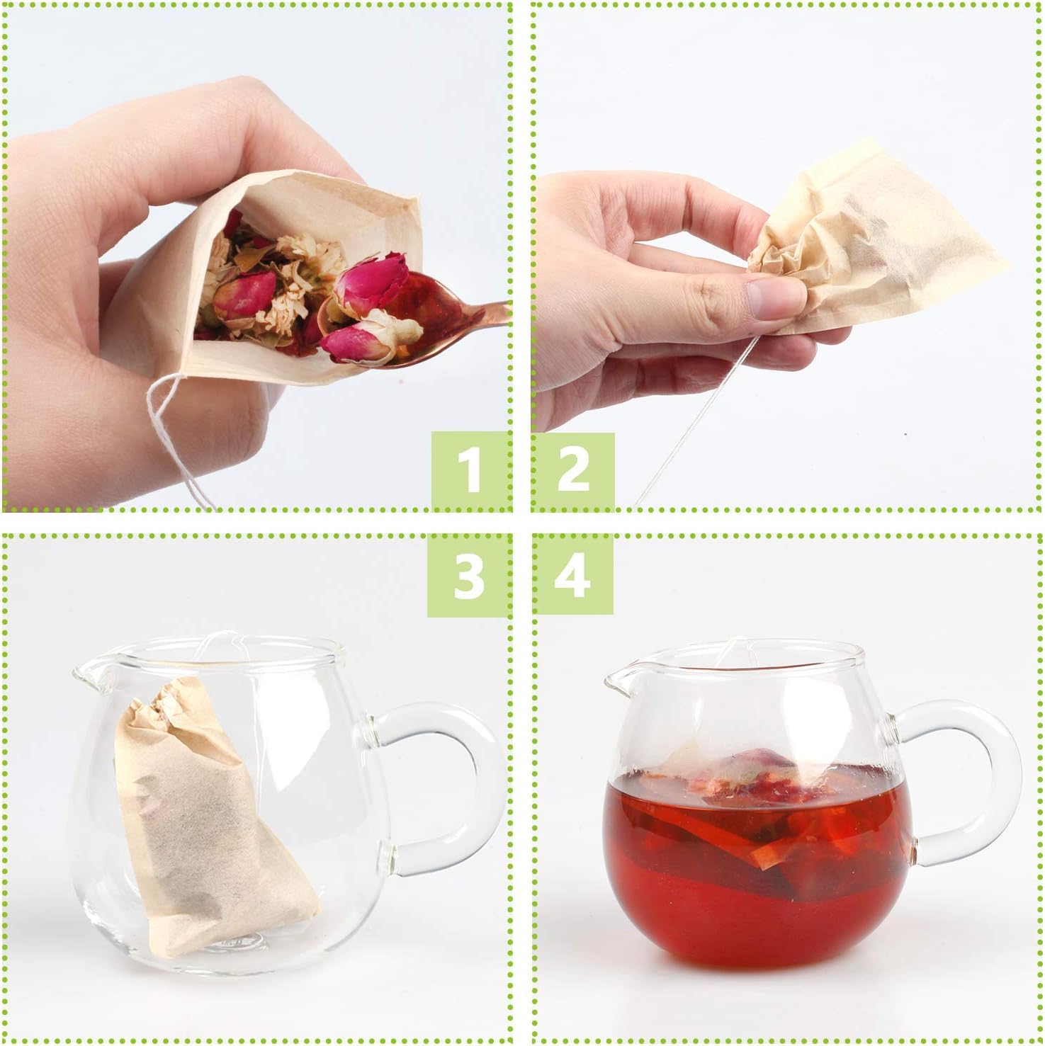 100Pcs Disposable Tea Bags For Loose Leaf Tea, 100% Natural Wood Pulp Paper Material, Empty Unbleached Filter Bags With Drawstri