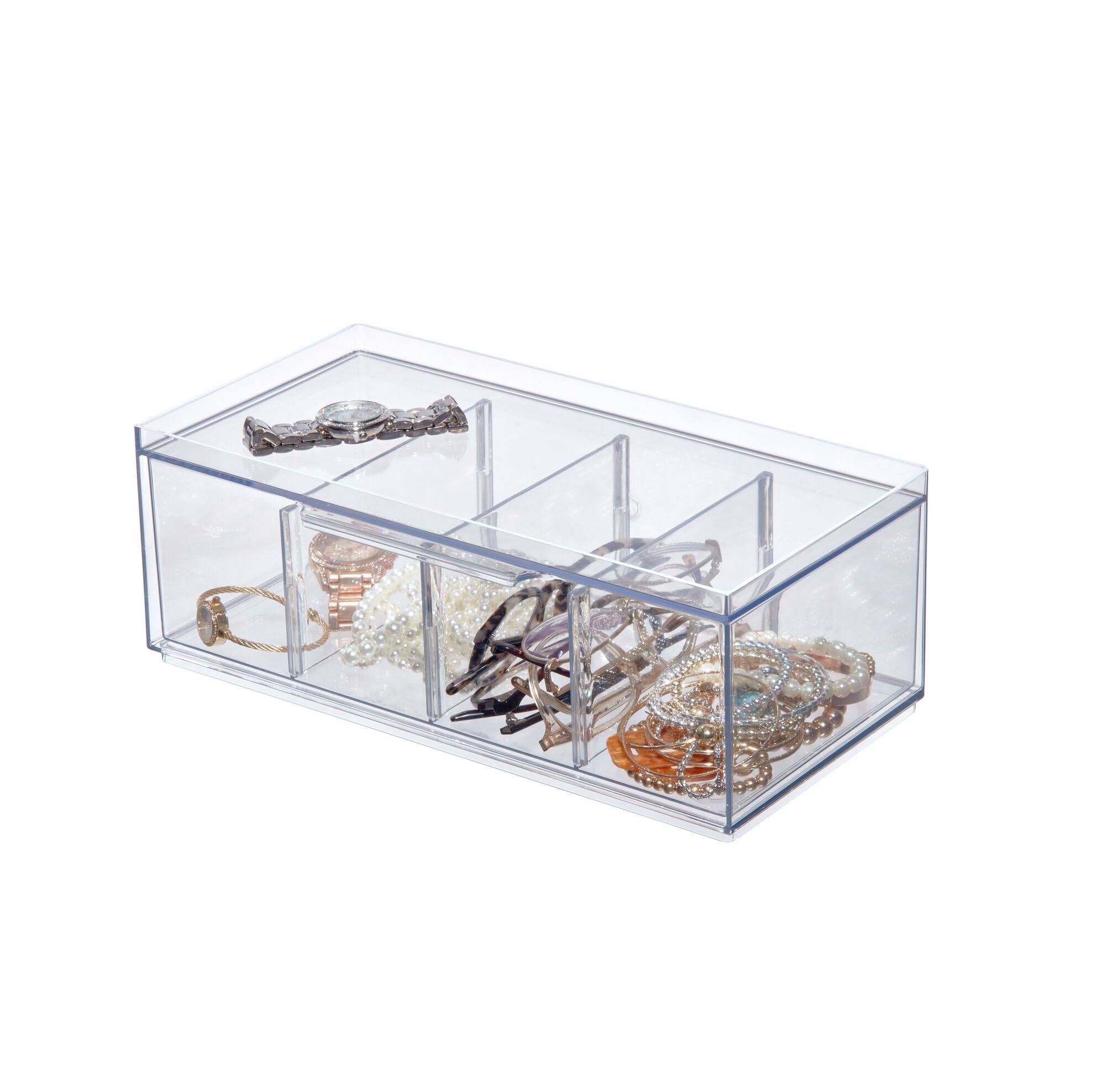 Idesign The Sarah Tanno Collection Plastic Cosmetic Drawer Organizer, Clearwhite Large