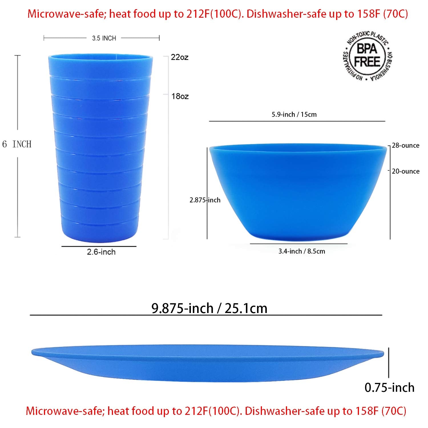 Plastic Dinnerware Set, Unbreakable And Reusable Plastic Plate, Bowl And Tumbler | Set Of 18 Multicolor