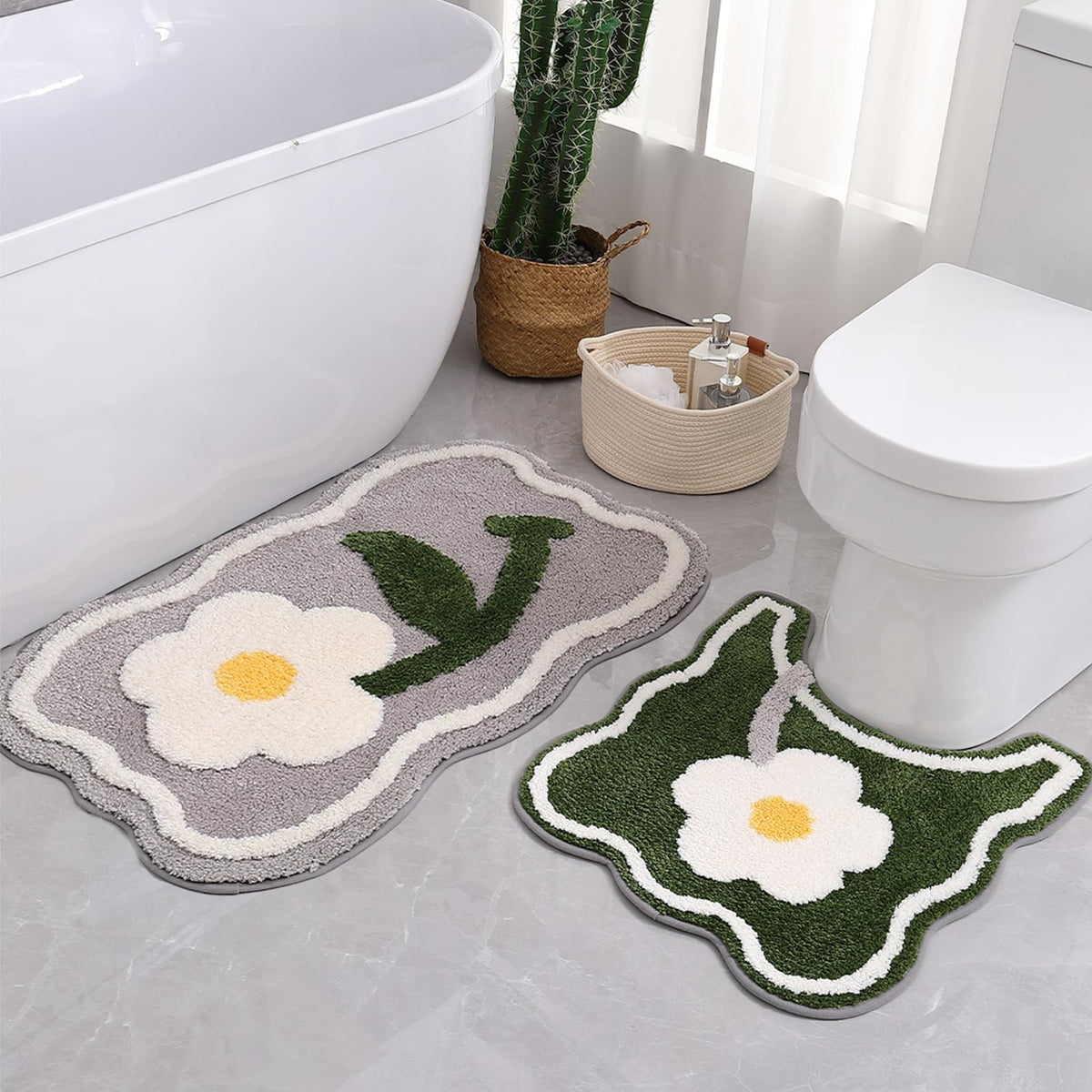 Bathroom Rug Set 2 Piece, Soft Cute Bath Mat And U-Shaped Contour Toilet Rug, Absorbent Microfiber Plush Bath Rug Set, Non-Slip