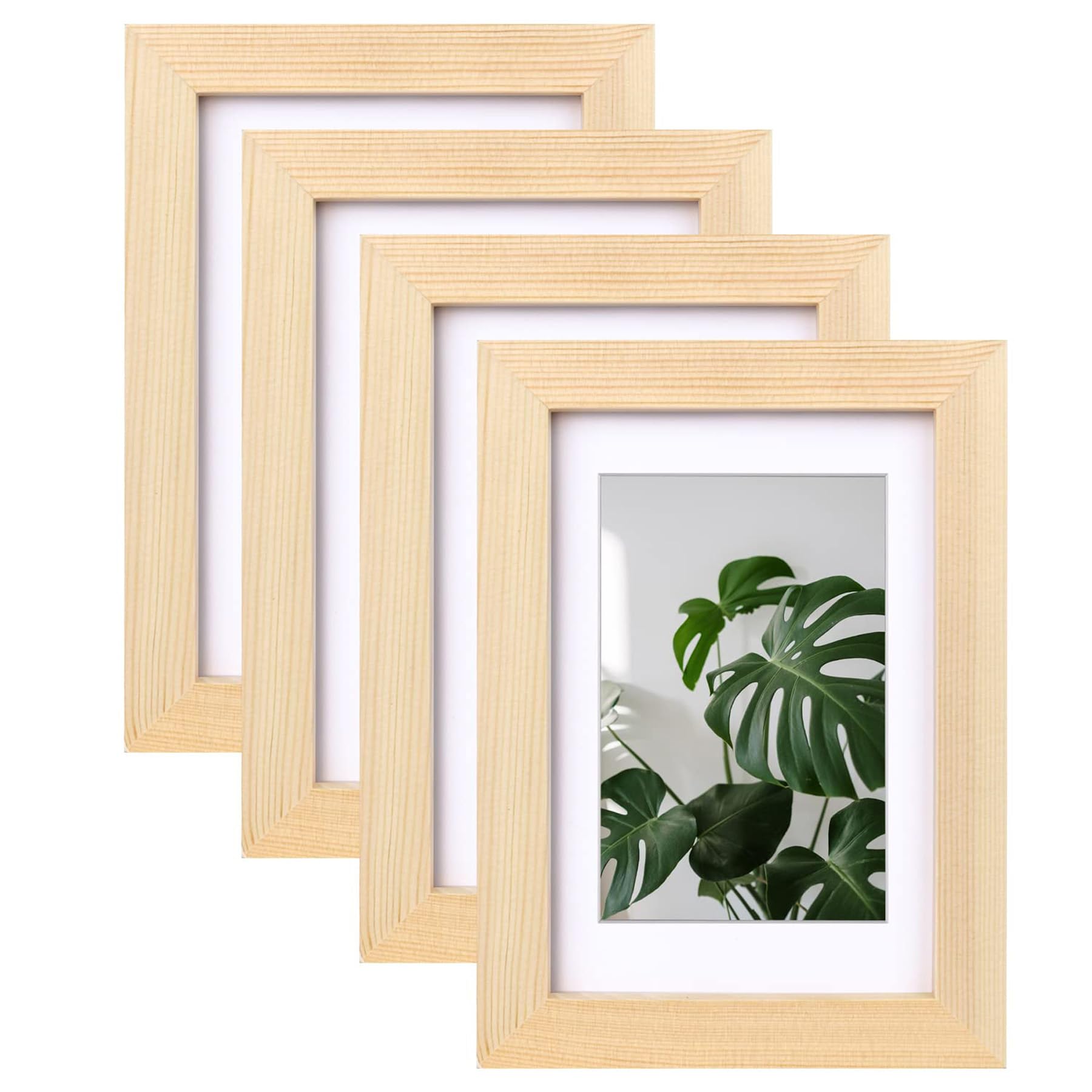 Egofine 4x6 Picture Frames Natural Wood Frames with Plexiglass, Display Pictures 3.5x5 with Mat or 4x6 Without Mat Set of 4 for 