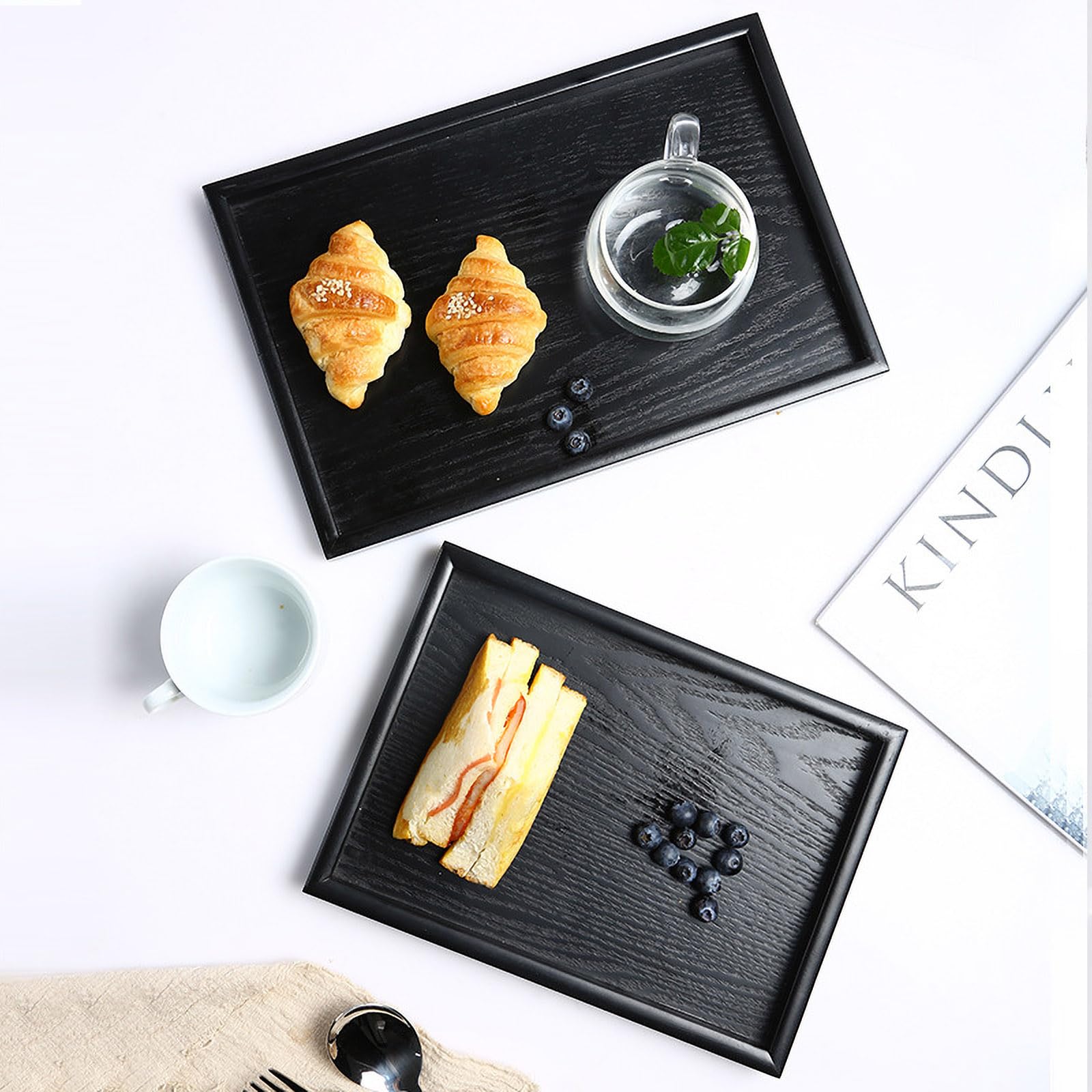 Wooden Serving Tray With Handles, Rectangle Decorative Serving Tray Platter Wood Bed Tray With Raised Edges Snack Tray For Home