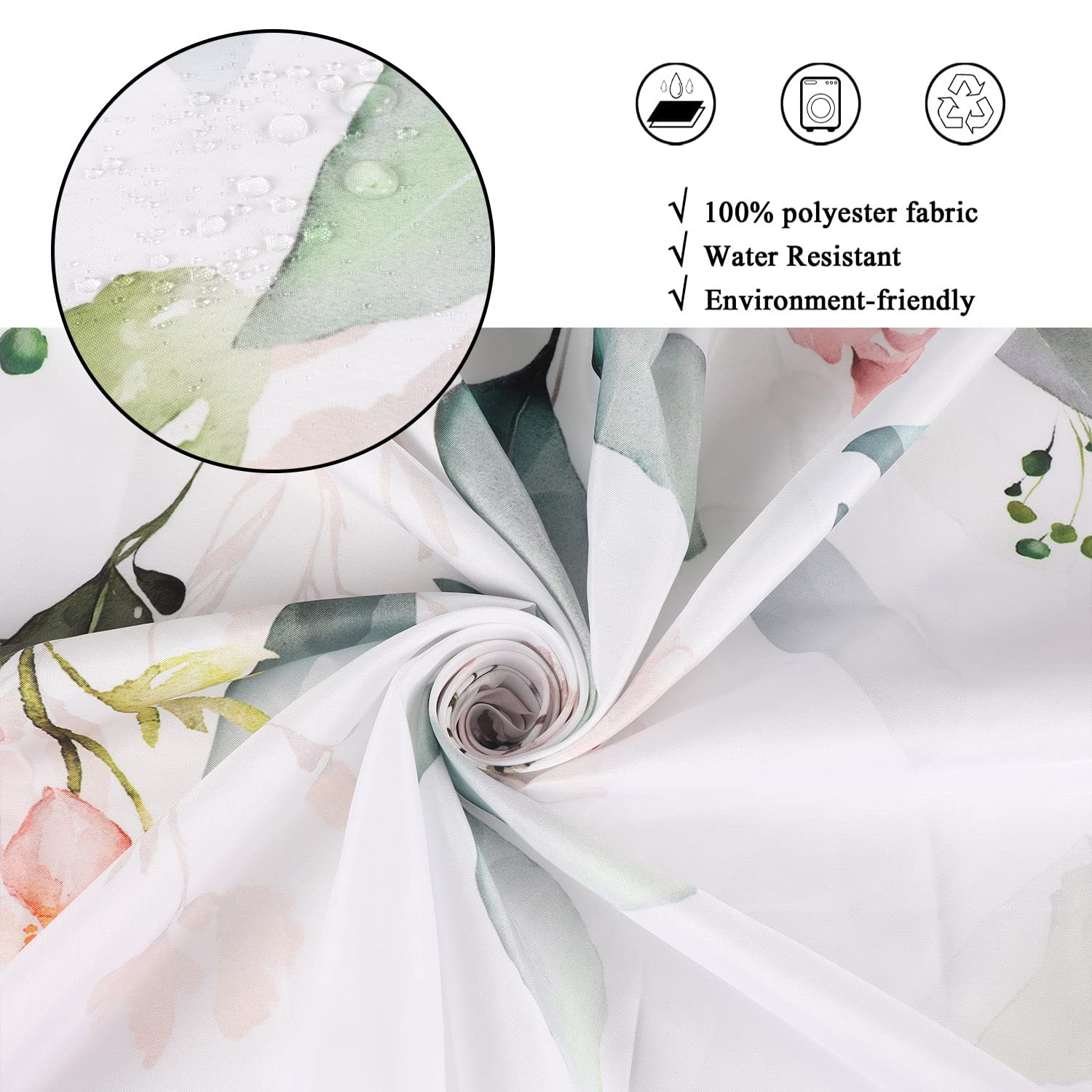 Gcirec Spring Eucalyptus Shower Curtain, Sage Green Eucalyptus Leaves Botanical Plants With Pink Flowers On The Top Fabric Bathr