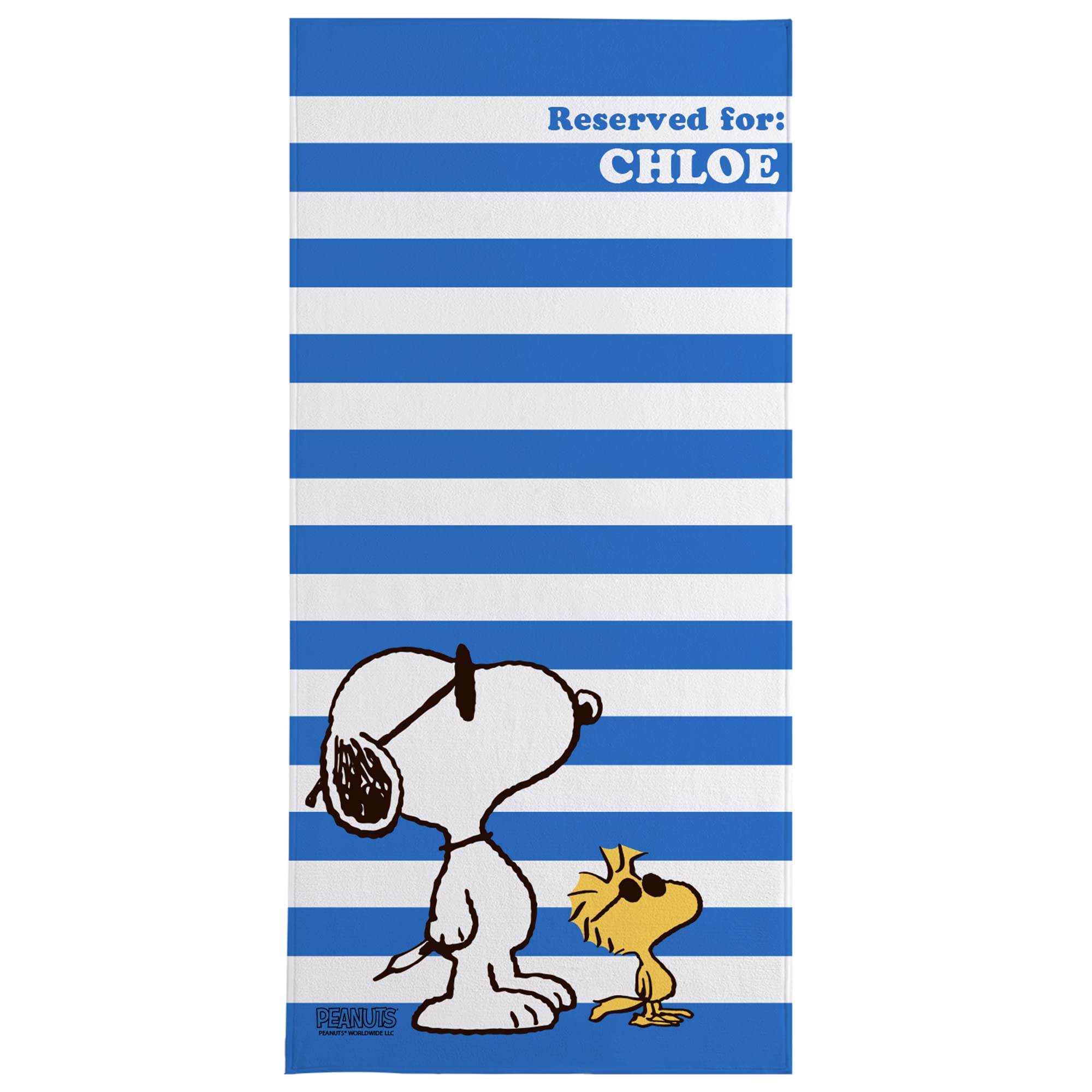 Let'S Make Memories Personalized Peanuts Cool Blue Stripes Beach Towel - Pool Party