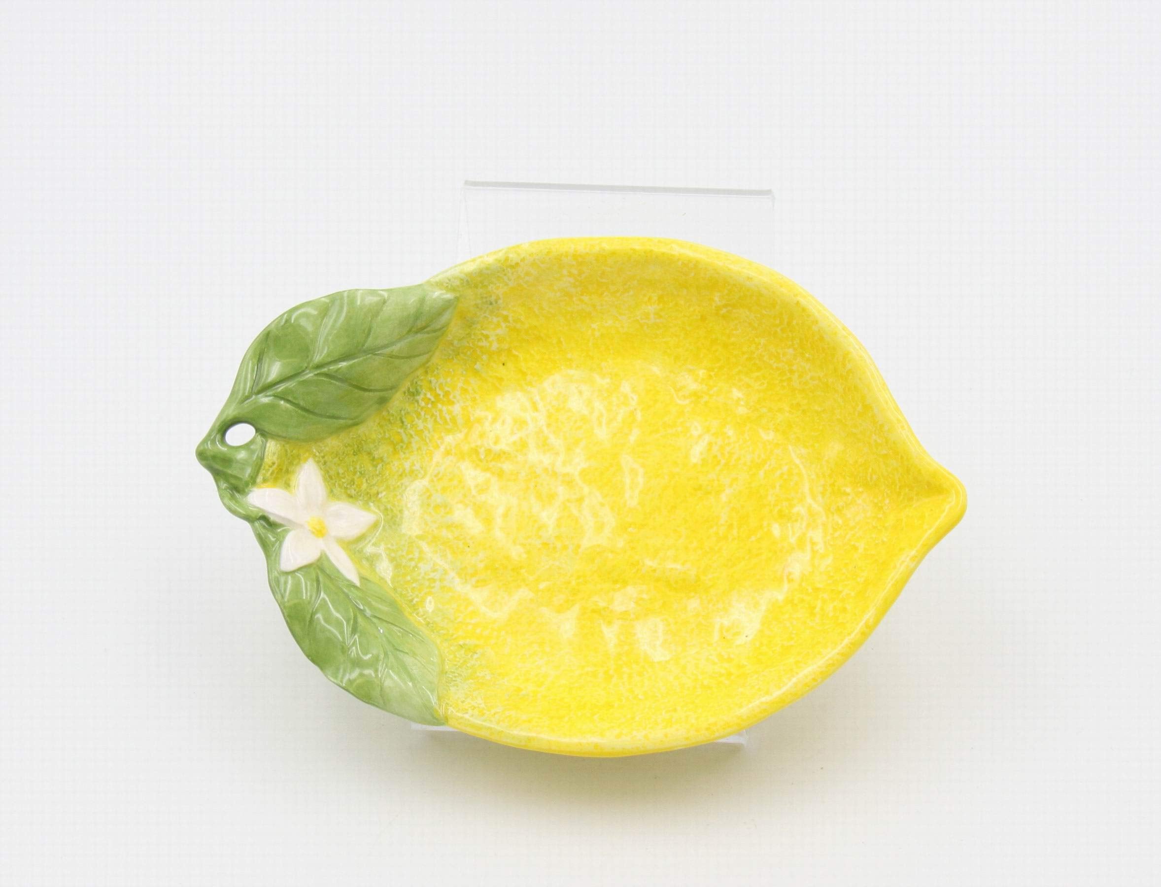 Cosmos Gifts Fine Ceramic Lemon Hill Lemon With White Lemon Flower Design Candy Dish Set Of 2 (2 Pcs Set), 6-7/8''