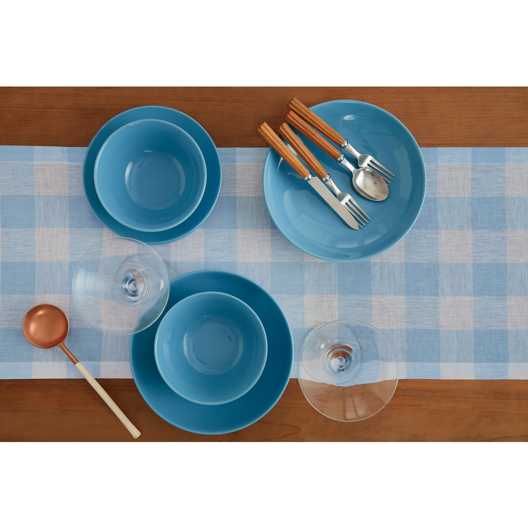 Solino Home Buffalo Check Linen Table Runner 120 Inches Long - 100% Pure Linen Blue Bell Plaid Table Runner 14 X 120 Inch Ideal