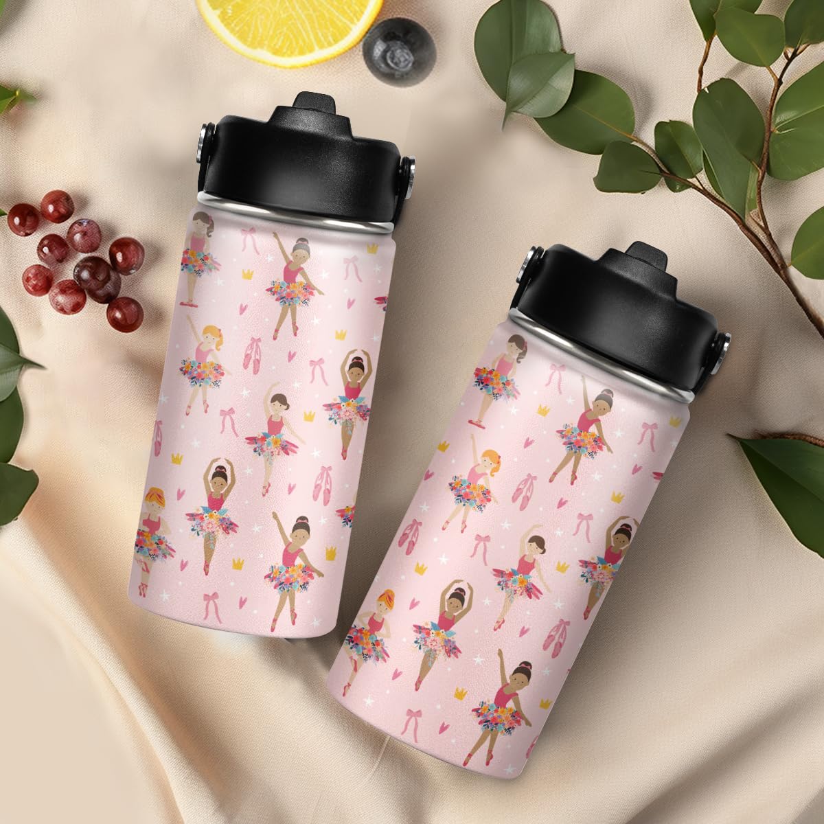 Kids Water Bottle Ballet Water Bottles 12Oz With Straw Insulated Stainless Steel Travel School Tumbler Double Wall Vacuum Cup Fo