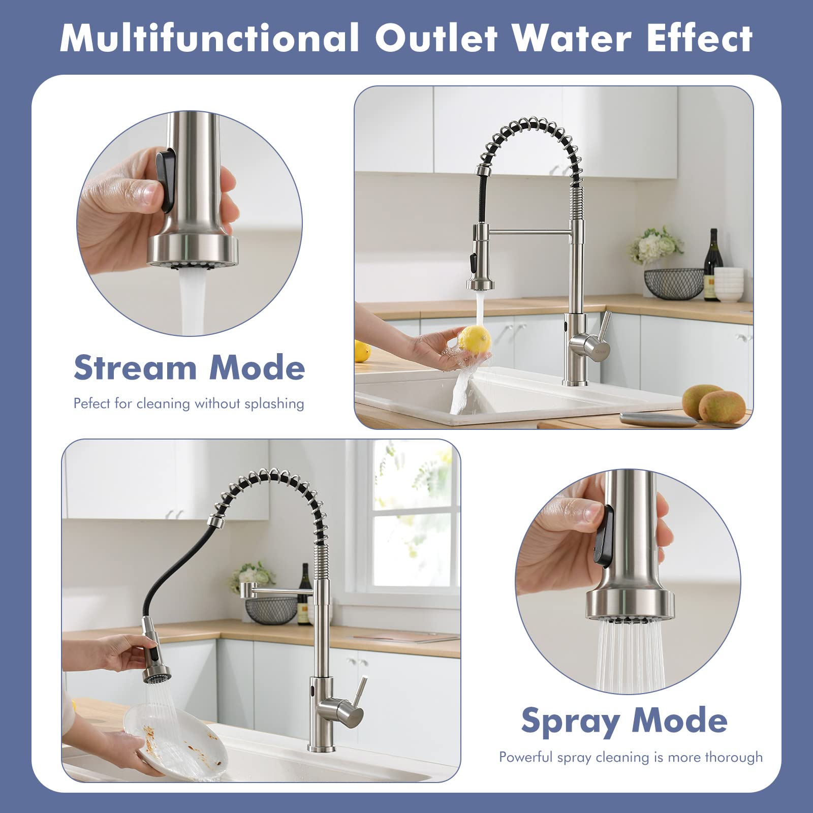 GIMILI Touchless Kitchen Faucet with Pull Down Sprayer  Motion Sensor Smart Hands-Free Activated Single Hole Spring Faucet for Kitchen Sink  Brushed Nickel