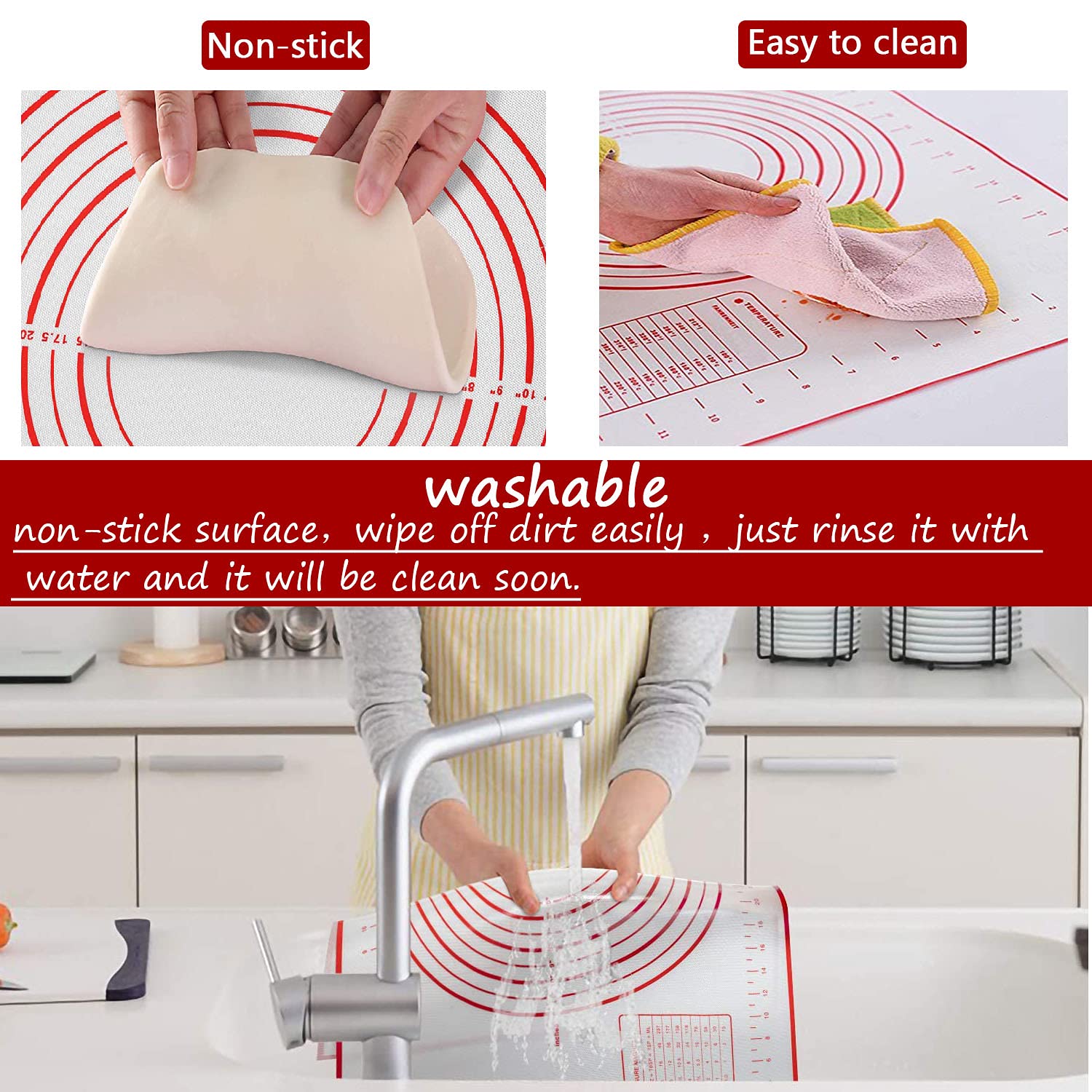 Jandays Silicone Pastry Mat For Rolling Dough Large Fondant Sheet Non Slip With Measurements, Counter Mat, Oven Liner, Pie Crust