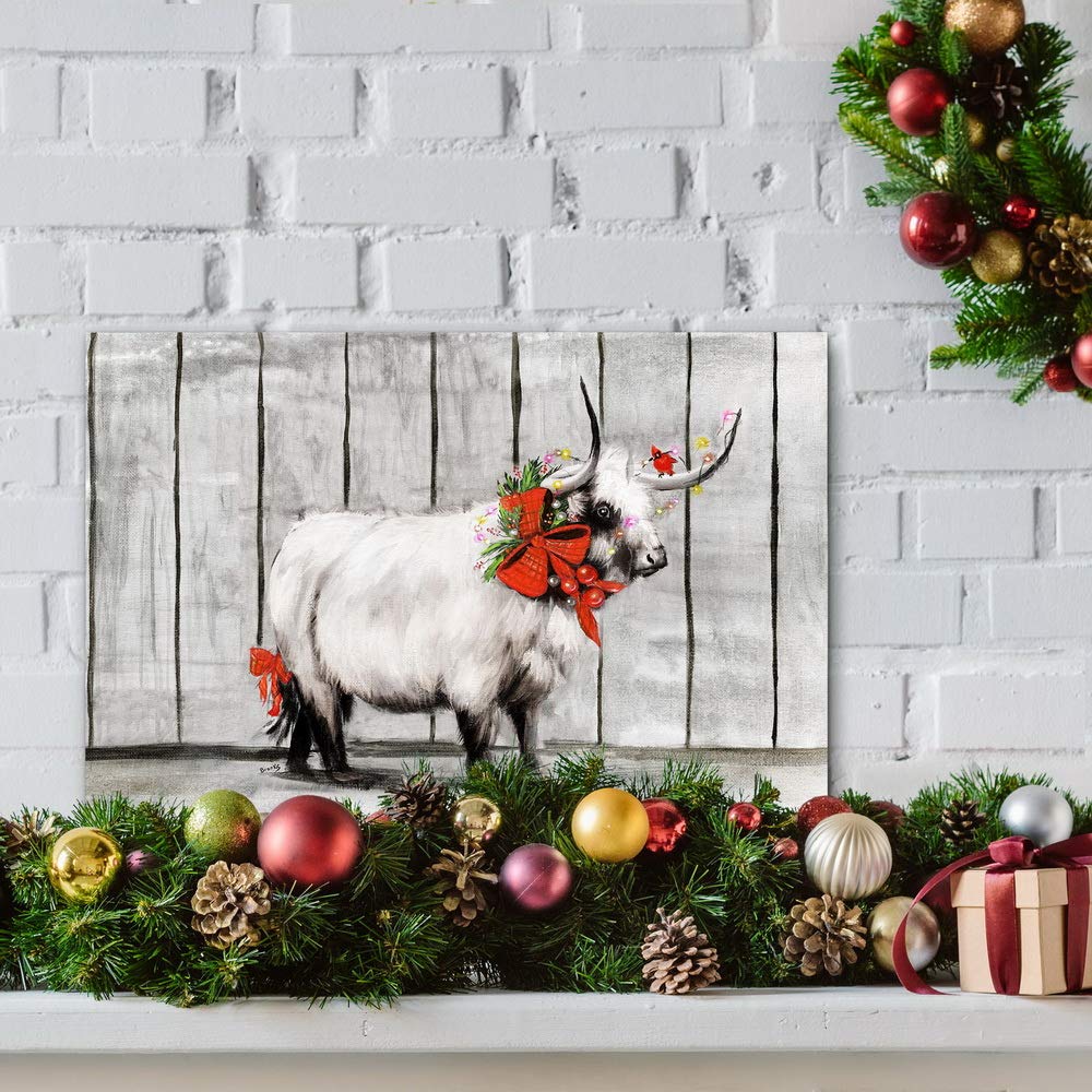Renditions Gallery Canvas Nature Wall Art Paintings & Prints Artwork Winter Red Bow Cattle Glam Modern Festival Wall Hanging Dec