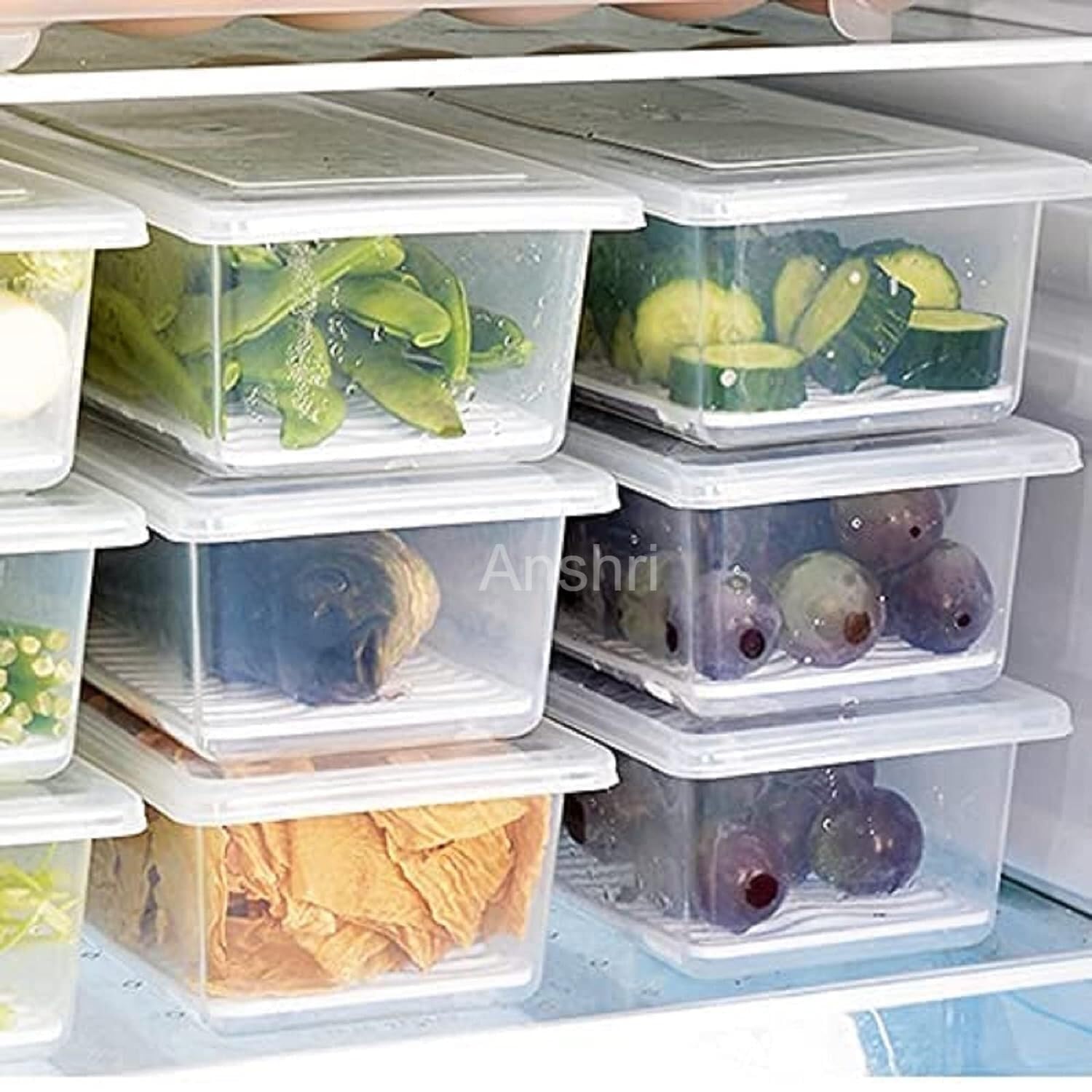 Anshri Pack Of 6 Airtight Lid Fridge Storage Containers Freezer Storage Containers For Fish, Meat, Vegetables, Fruits Fridge Org